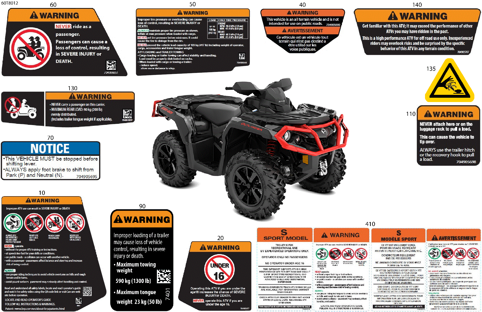 An Image of a Genuine Can-Am Parts Schematic Diagram showing the schematic - BODY - WARNING DECALS
