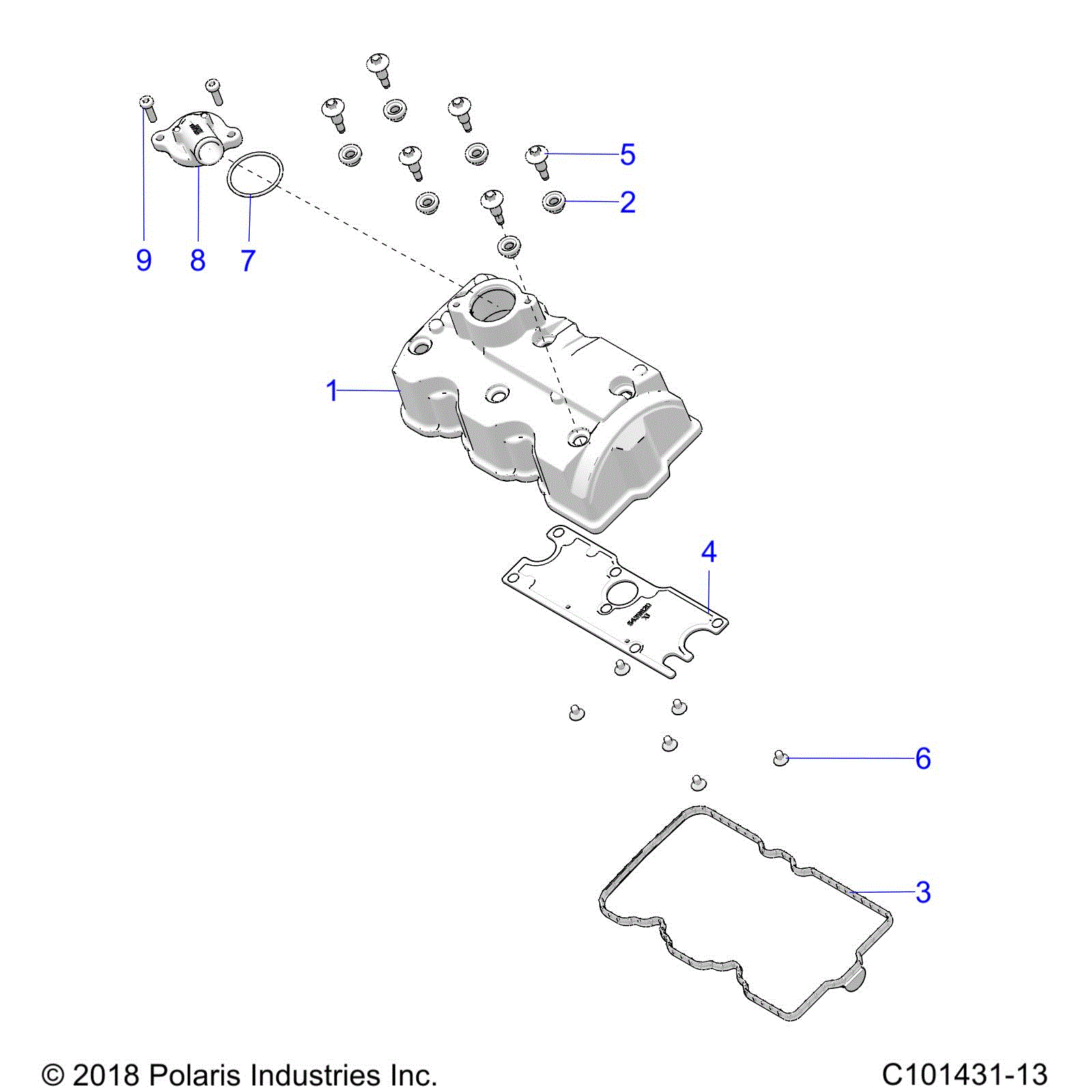 An Image of a Genuine Polaris Parts Schematic Diagram showing the schematic - ENGINE: VALVE COVER - 2021 POLARIS SPORTSMAN 850 48"