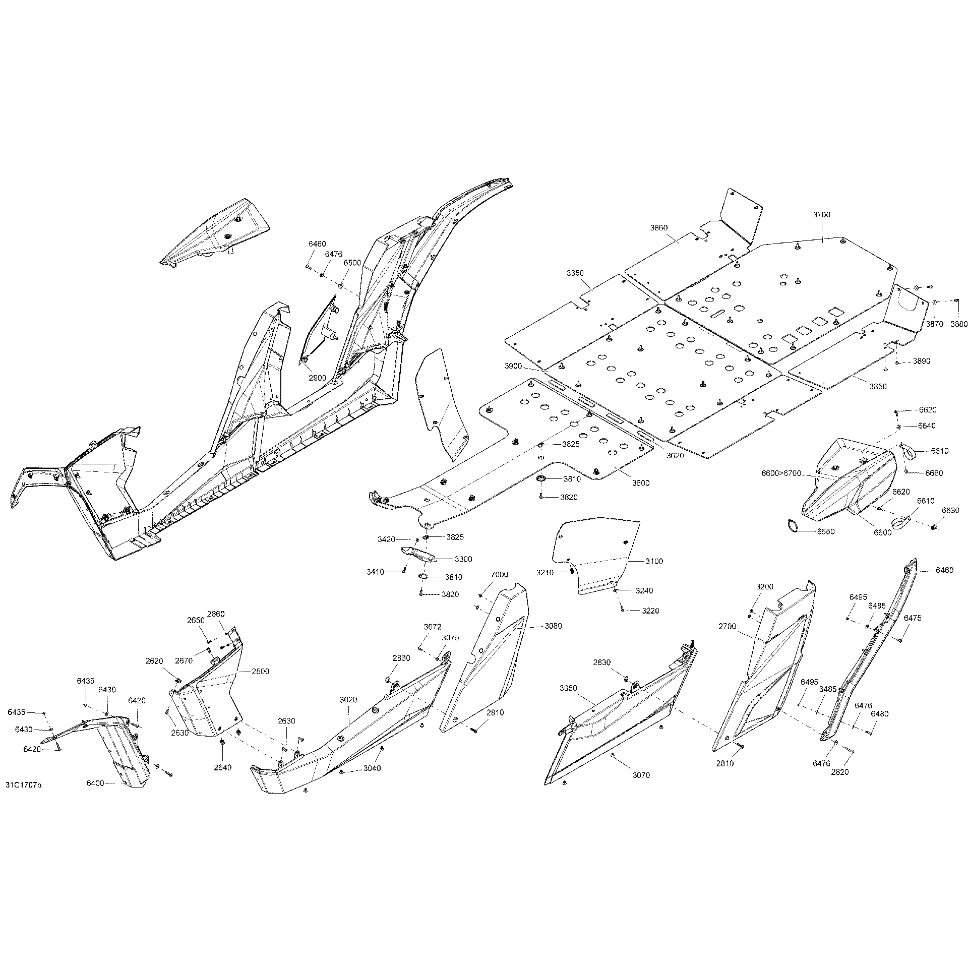 An Image of a Genuine Can-Am Parts Schematic Diagram showing the schematic - BODY AND ACCESSORIES - MIDDLE SECTION ALL MODELS