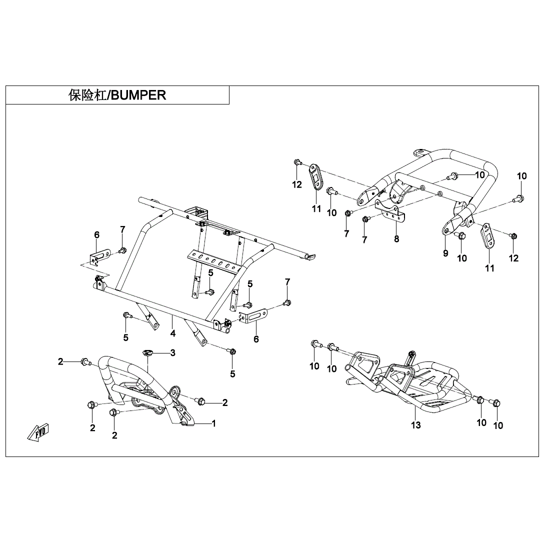 An Image of a genuine CFMOTO Parts Schematic Diagram showing the group - BUMPER - 2024 CFMOTO CFORCE EV110