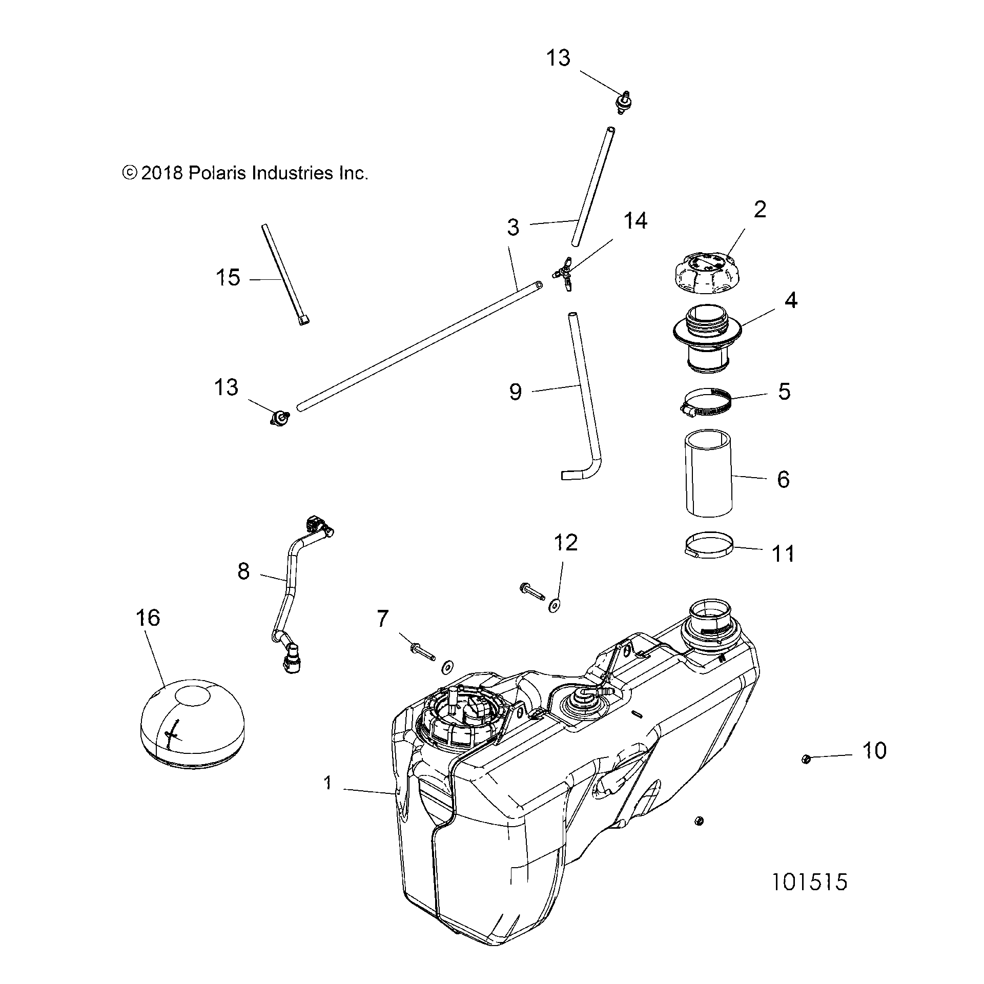 An Image of a Genuine Polaris Parts Schematic Diagram showing the schematic - BODY: FUEL TANK - 2019 POLARIS SPORTSMAN TOURING XP 1000