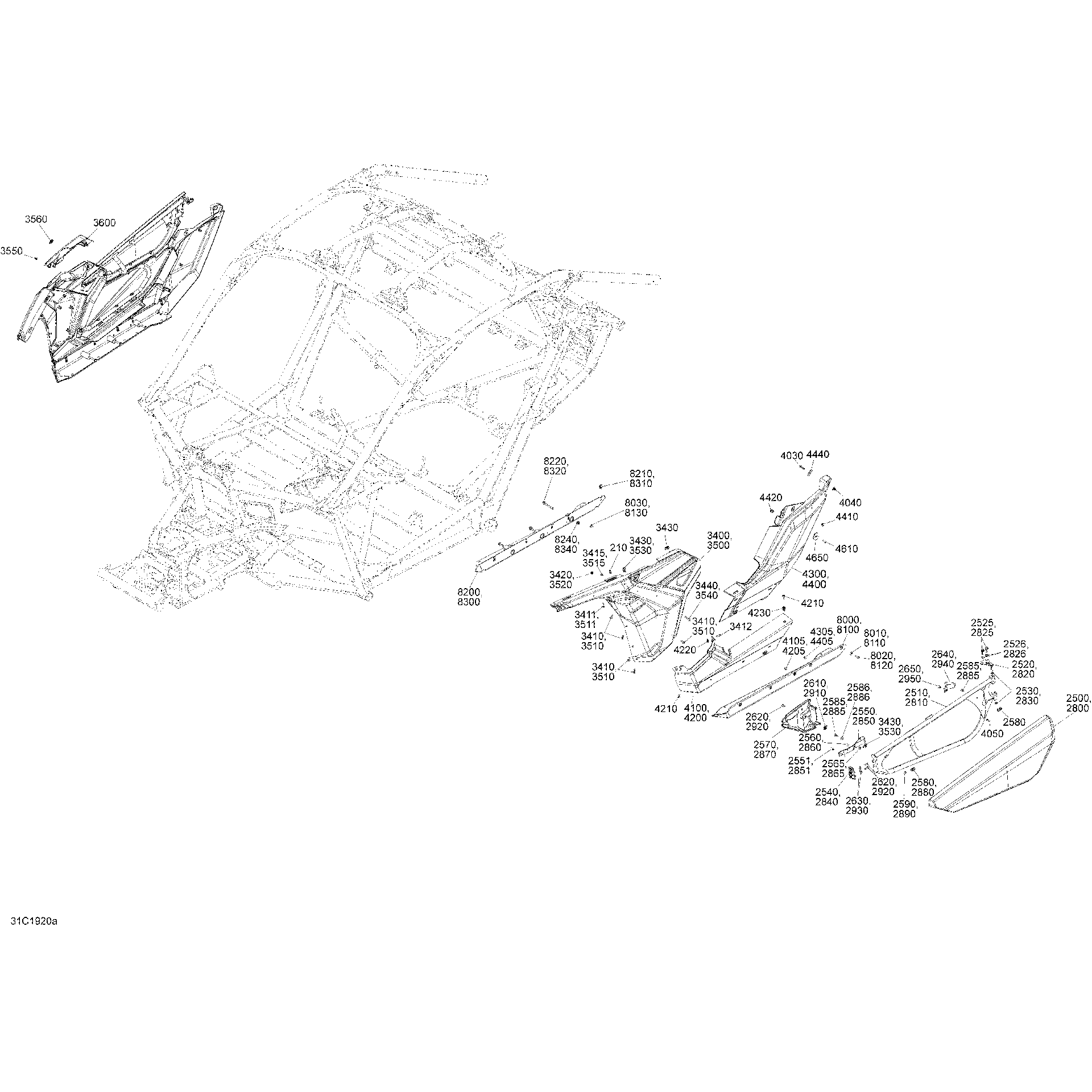 An Image of a Genuine Can-Am Parts Schematic Diagram showing the schematic - BODY - SIDE SECTION - CARBON BLACK