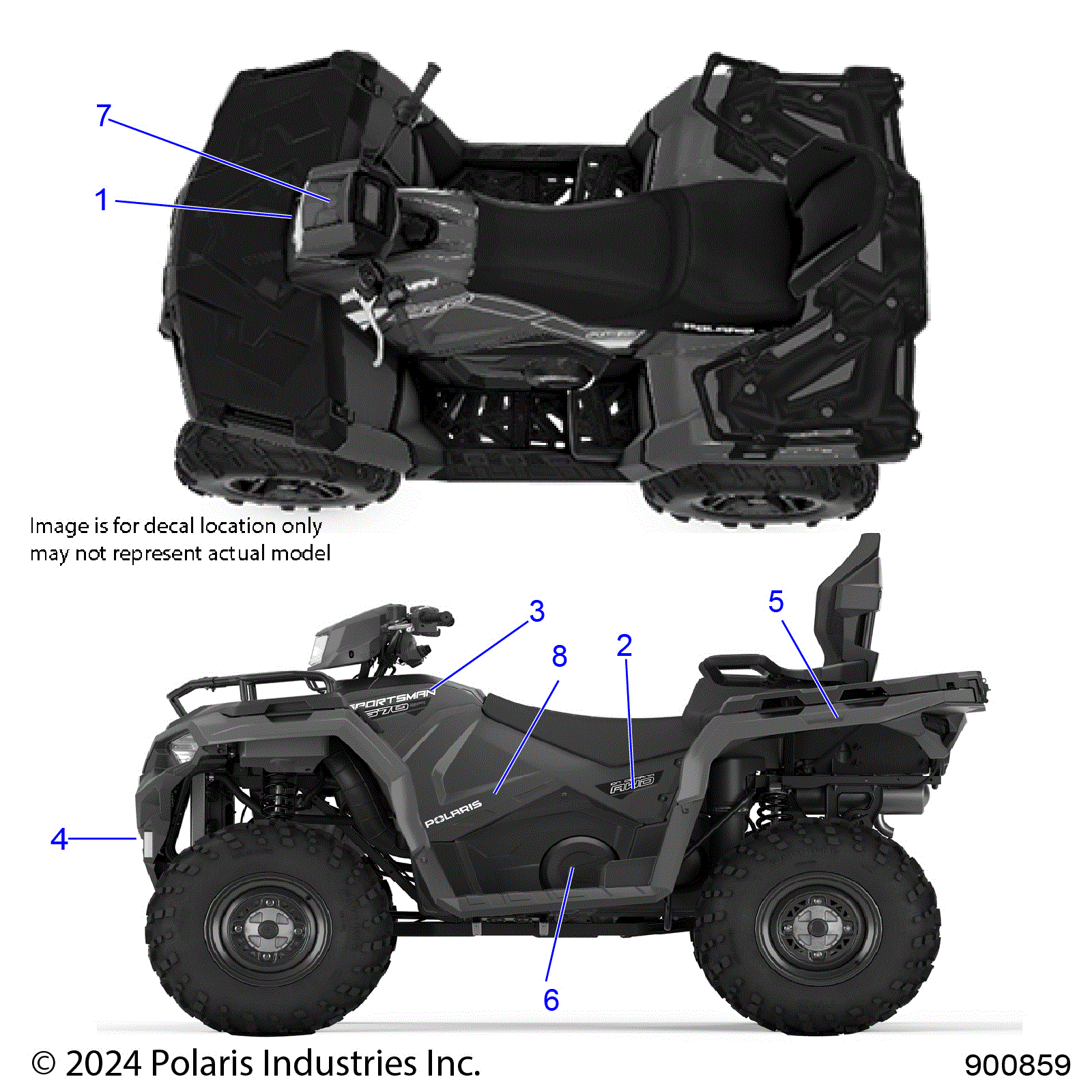 An Image of a Genuine Polaris Parts Schematic Diagram showing the schematic - BODY: DECALS GRAPHIC - 2025 POLARIS SPORTSMAN TOURING 570 EPS