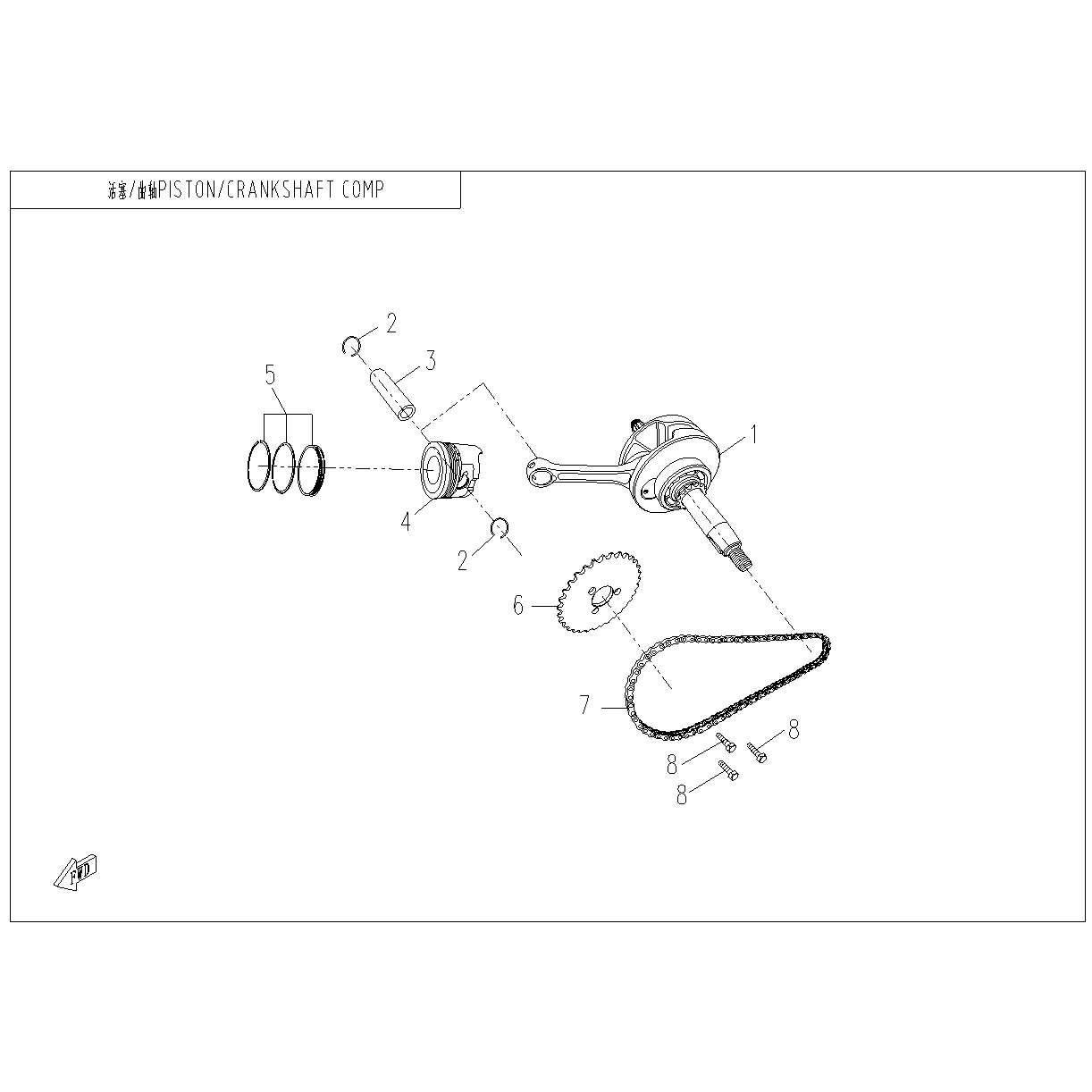 An Image of a genuine CFMOTO Parts Schematic Diagram showing the group - PISTON & CRANKSHAFT - 2024 CFMOTO CFORCE 110