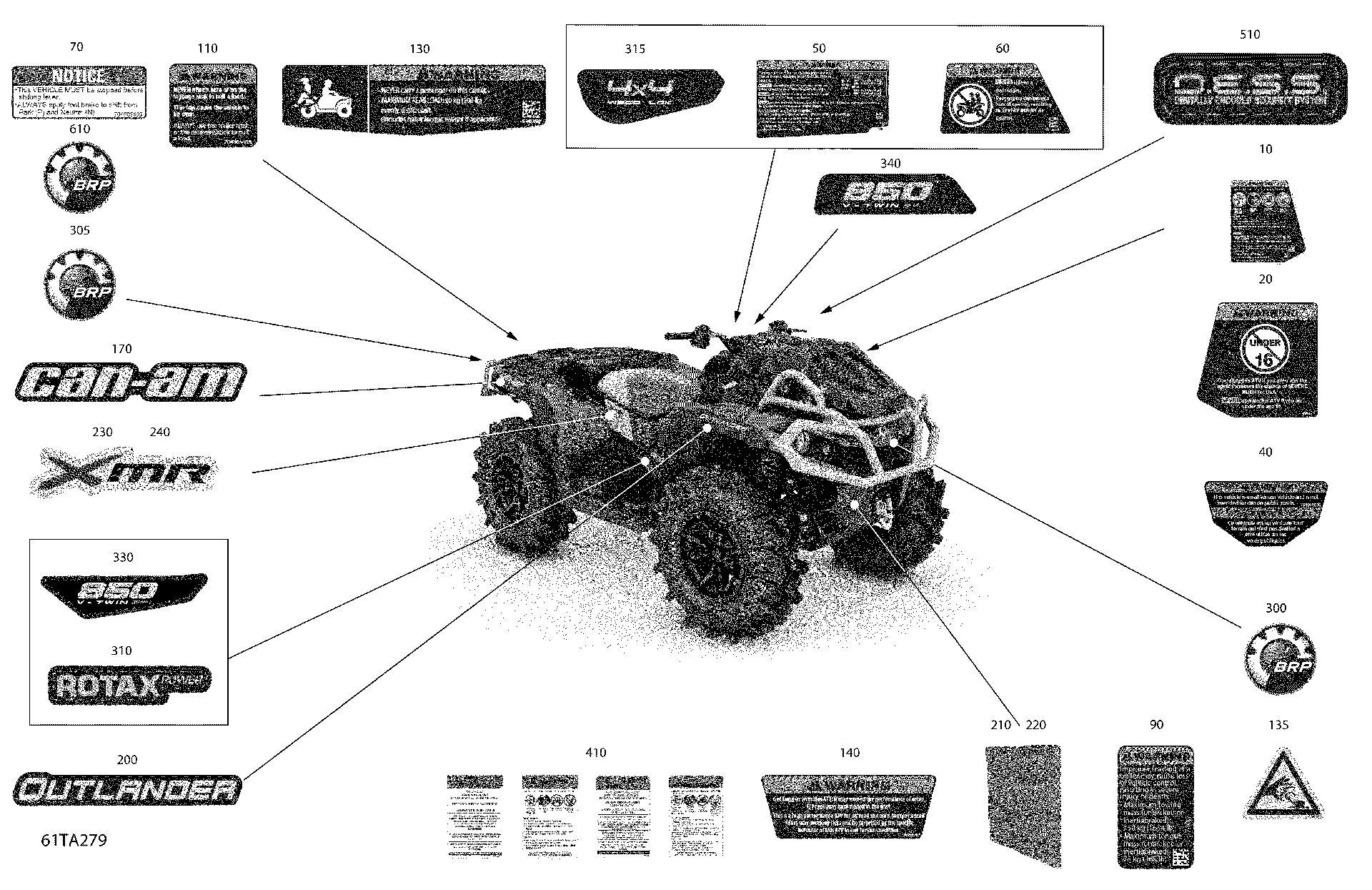 An Image of a Genuine Can-Am Parts Schematic Diagram showing the schematic - BODY - DECALS