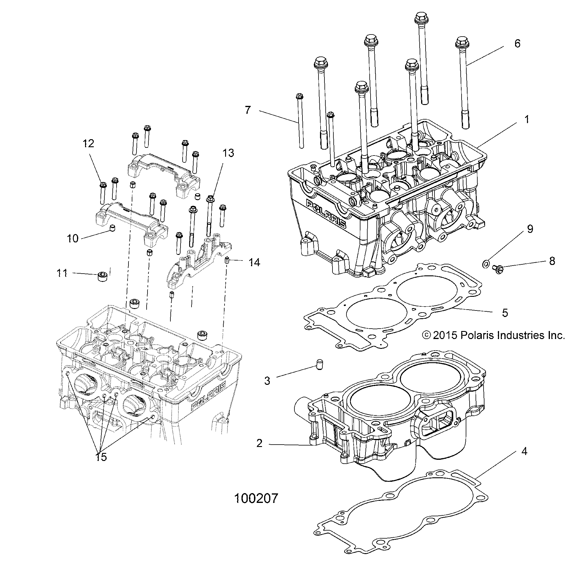 An Image of a Genuine Polaris Parts Schematic Diagram showing the schematic - ENGINE: CYLINDER and HEAD - 2016 POLARIS ACE 900 EFI EPS