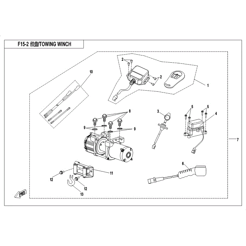 An Image of a Genuine CFMOTO Parts Schematic Diagram showing the schematic - TOWING WINCH - 2018 CFMOTO UFORCE 500