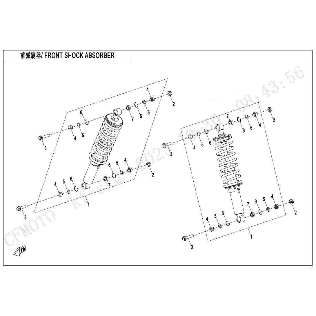 An Image of a genuine CFMOTO Parts Schematic Diagram showing the group - FRONT SHOCK ABSORBER (OIL) - 2024 CFMOTO CFORCE 800 TOURING