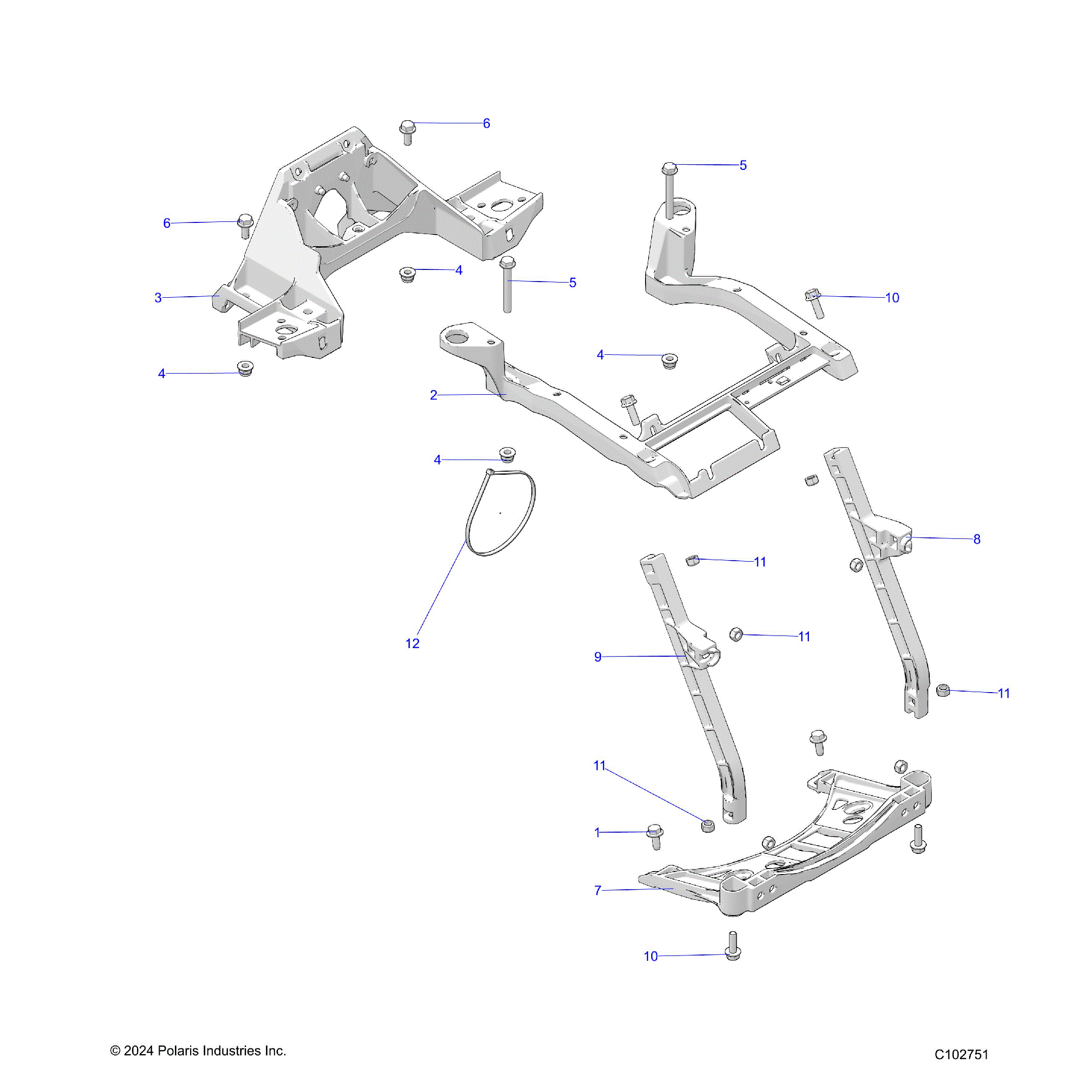 An Image of a Genuine Polaris Parts Schematic Diagram showing the schematic - BODY: FRONT RACK SUPPORT - 2026 POLARIS SCRAMBLER 850 48"