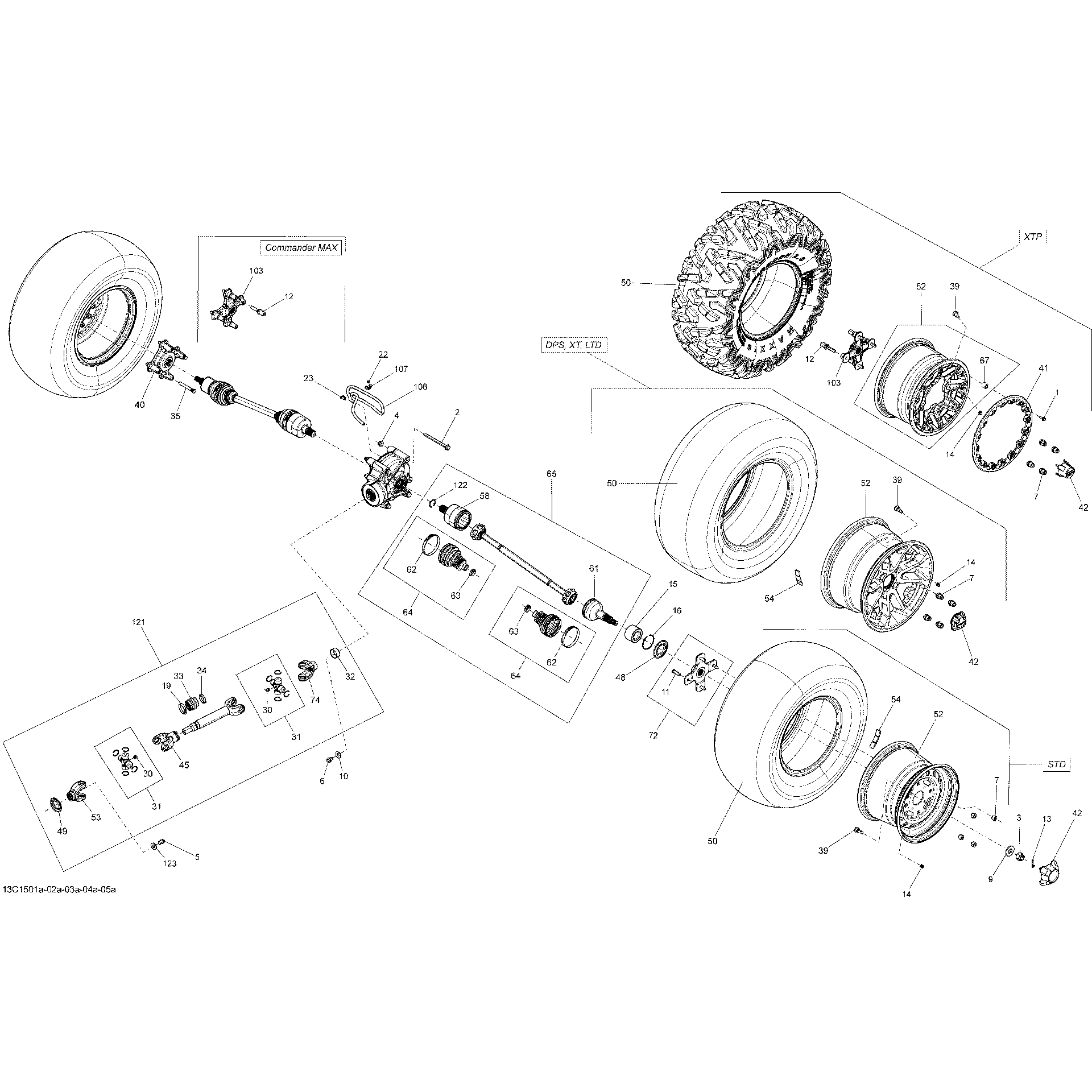 An Image of a Genuine Can-Am Parts Schematic Diagram showing the schematic - DRIVE SYSTEM REAR _13C1504A