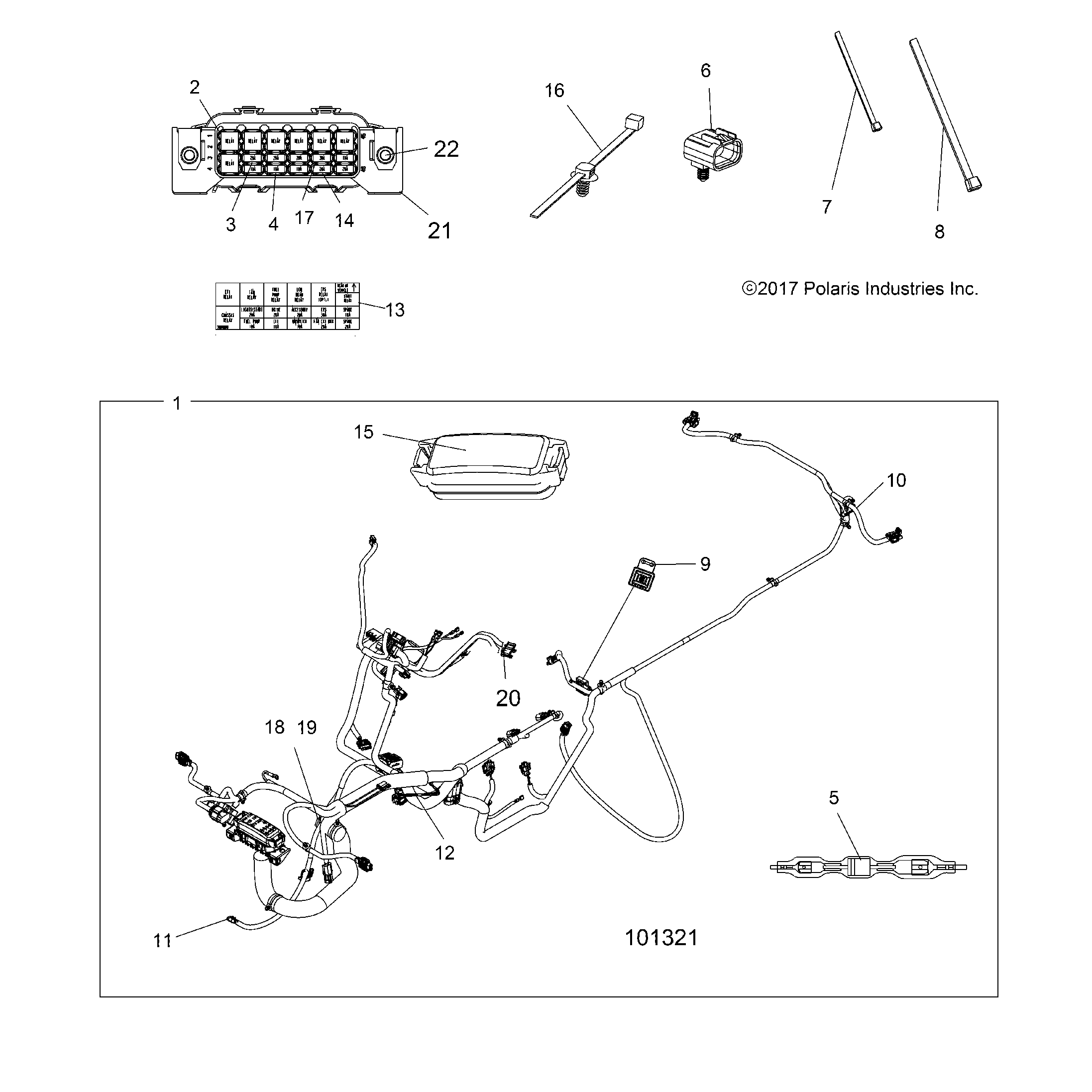 An Image of a Genuine Polaris Parts Schematic Diagram showing the schematic - ELECTRICAL: HARNESS - 2018 POLARIS SPORTSMAN 850 SP