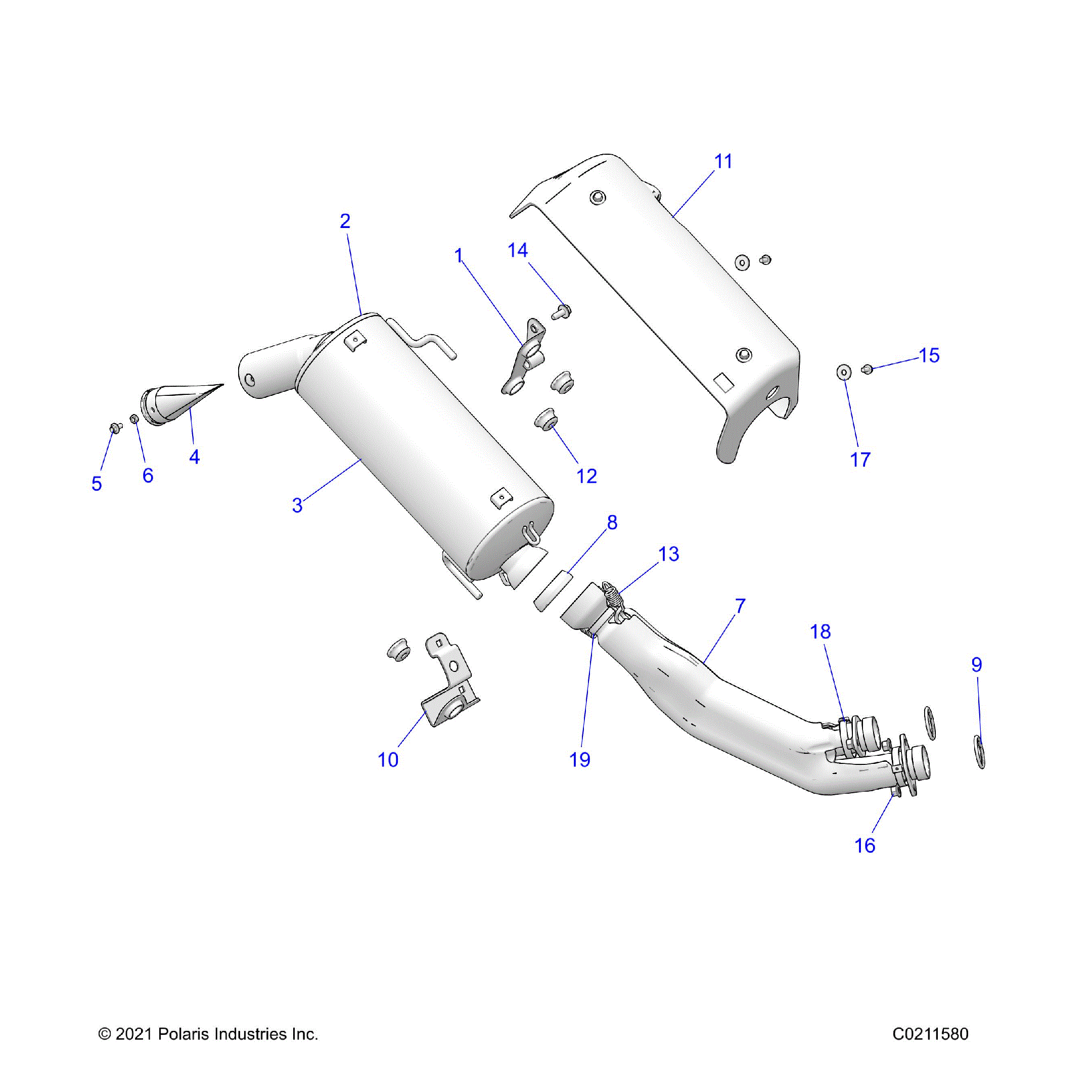 An Image of a Genuine Polaris Parts Schematic Diagram showing the schematic - ENGINE: EXHAUST - 2022 POLARIS SPORTSMAN 850 48"