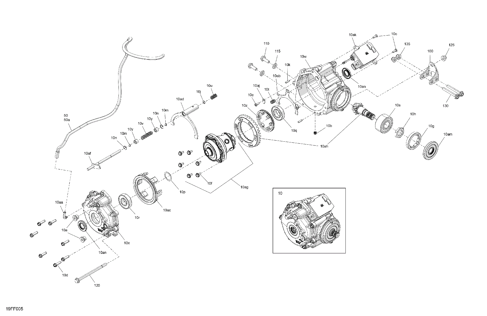 An Image of a Genuine Can-Am Parts Schematic Diagram showing the schematic - DRIVE - FRONT - DIFFERENTIAL PARTS