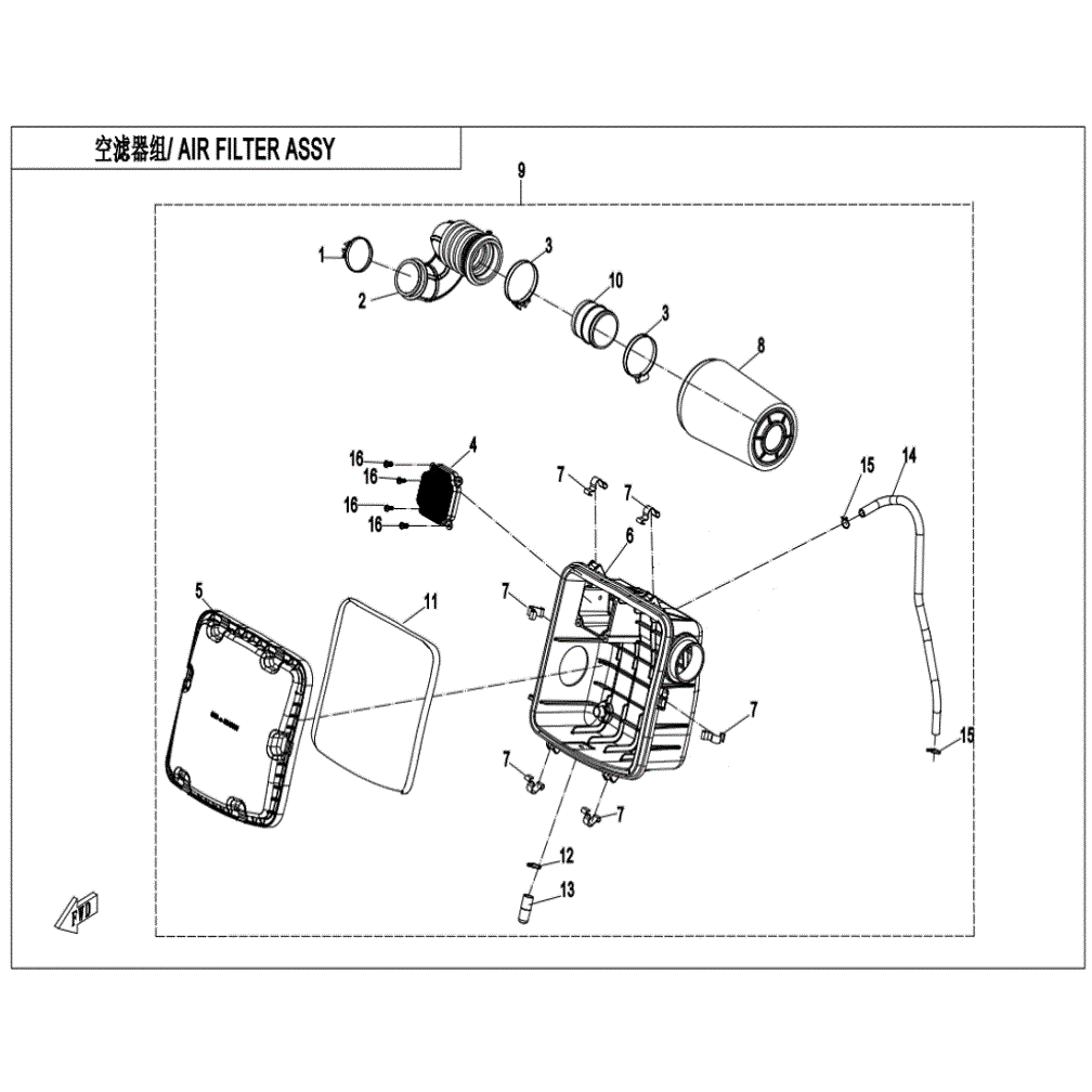 An Image of a Genuine CFMOTO Parts Schematic Diagram showing the schematic - AIR FILTER ASSY. - 2022 CFMOTO UFORCE 600