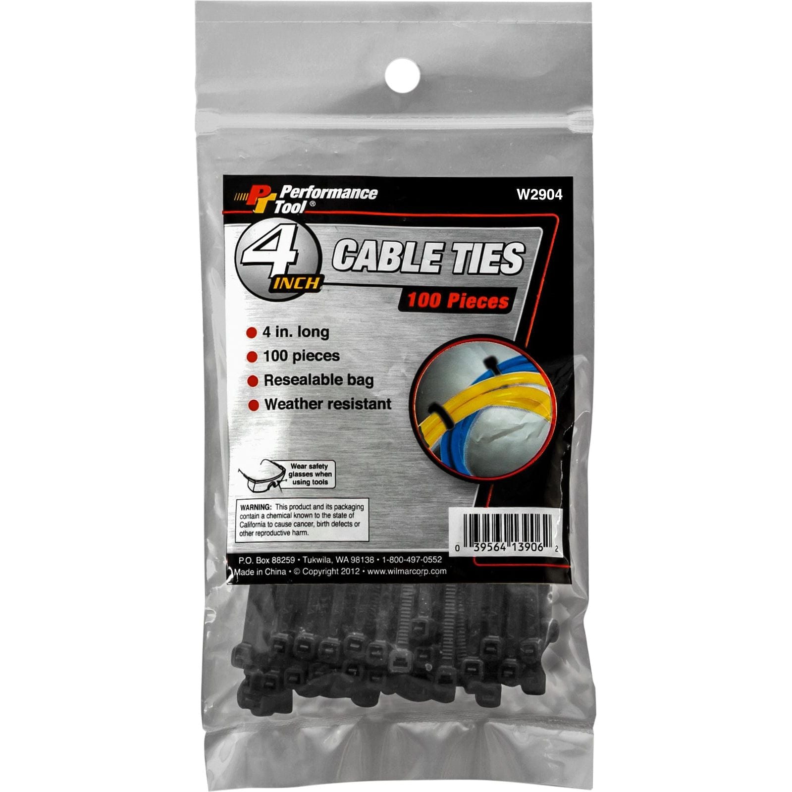 Cable Tie 4" 100/Pack by Performance Tool W2904 Zip Ties