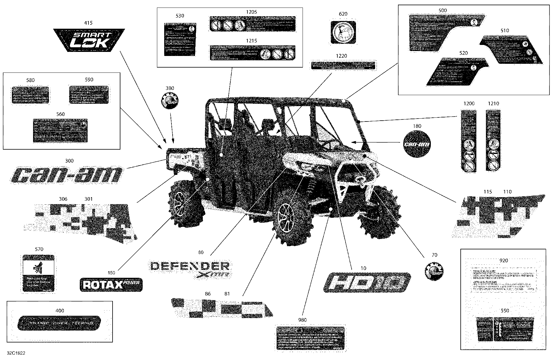 An Image of a Genuine Can-Am Parts Schematic Diagram showing the schematic - DECALS - HD10 - X MR