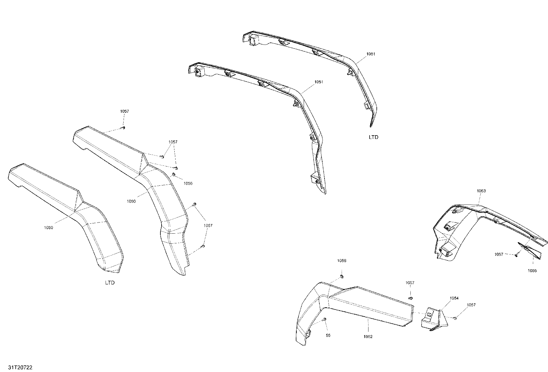 An Image of a Genuine Can-Am Parts Schematic Diagram showing the schematic - BODY - MUDGUARD FRONT AND REAR
