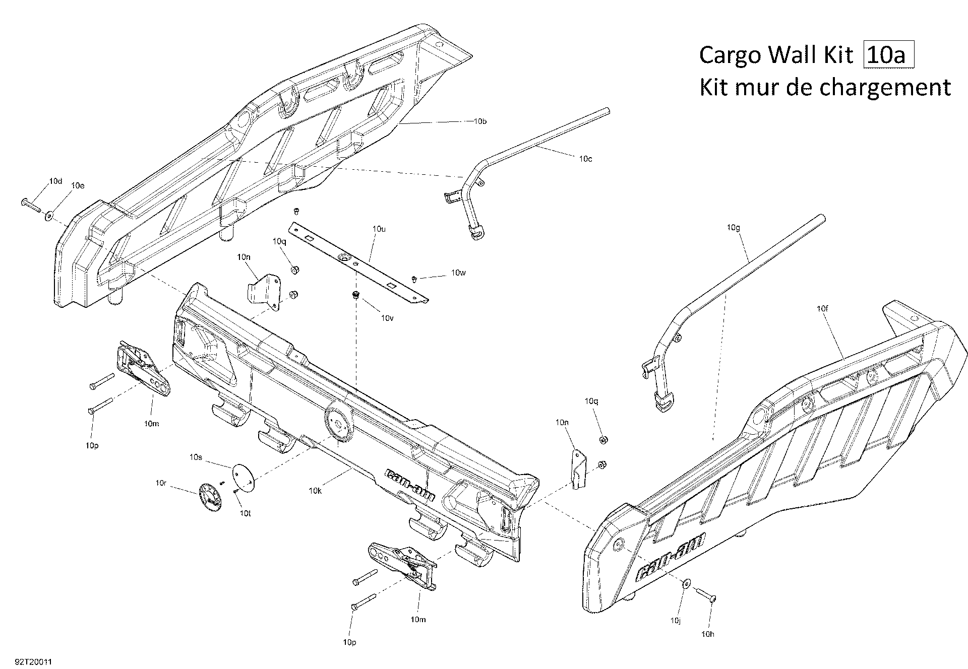 An Image of a Genuine Can-Am Parts Schematic Diagram showing the schematic - CARGO - KIT CARGO WALL