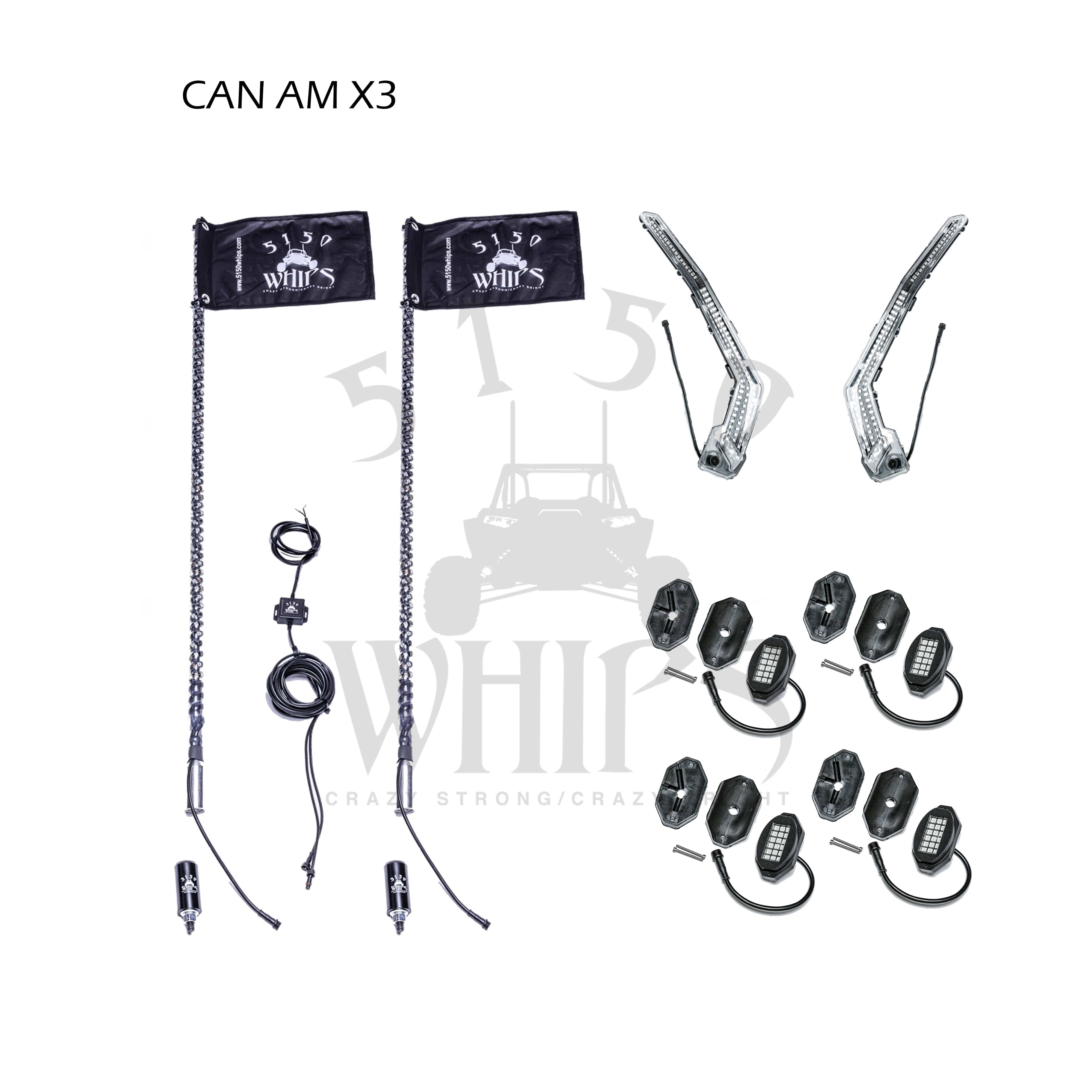 Can-Am Maverick X3 Lighting Kit by 5150 Whips WH-LK1874P-R1-4-03 Whip Kit WH-LK1874P-R1-4-03 Trinity Racing
