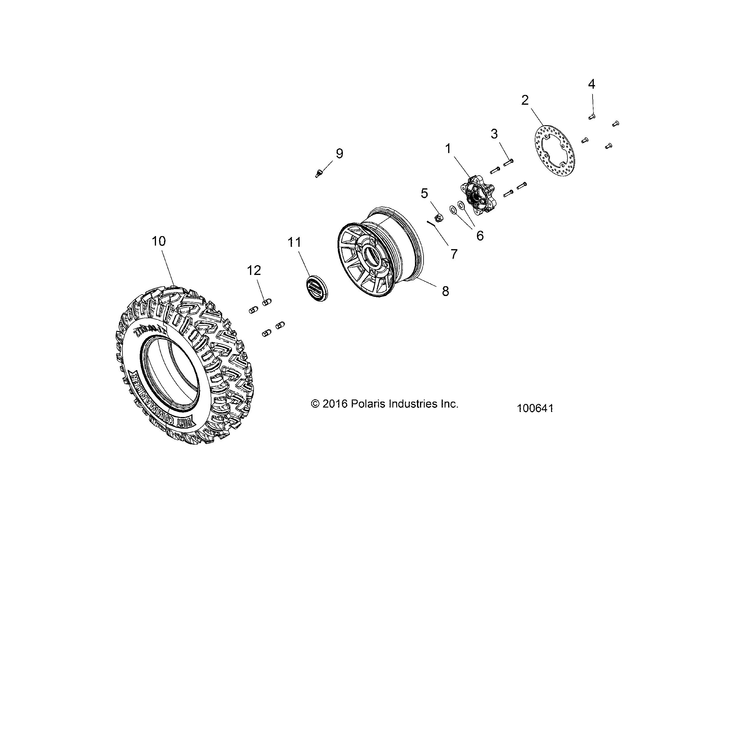 An Image of a Genuine Polaris Parts Schematic Diagram showing the schematic - WHEELS: FRONT TIRE and BRAKE DISC - 2017 POLARIS ACE 900 EPS XC