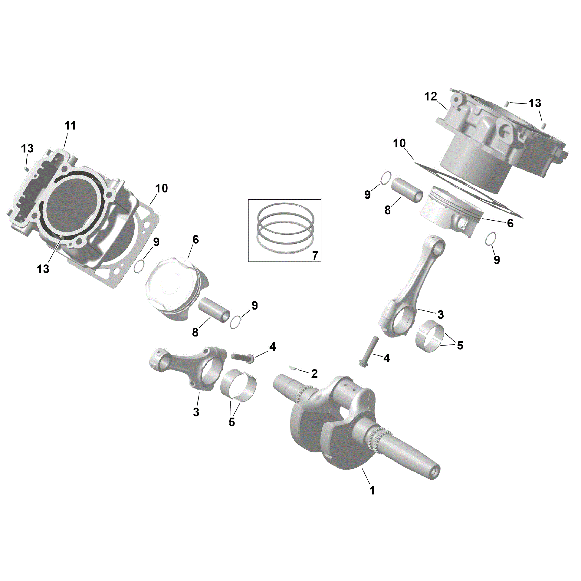 An Image of a Genuine Can-Am Parts Schematic Diagram showing the schematic - ROTAX - CRANKSHAFT AND PISTONS