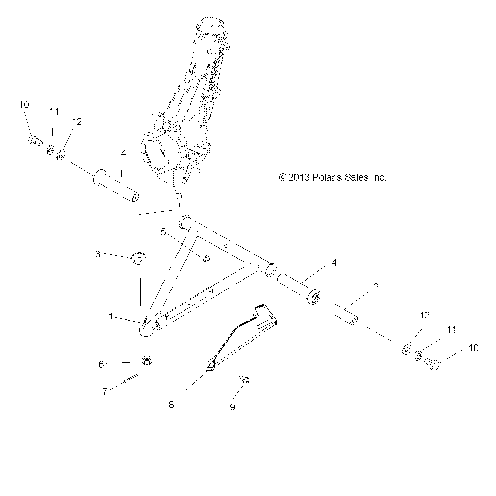An Image of a Genuine Polaris Parts Schematic Diagram showing the schematic - SUSPENSION: A-ARM and STRUT MOUNTING - 2015 POLARIS SPORTSMAN ACE 570 EFI