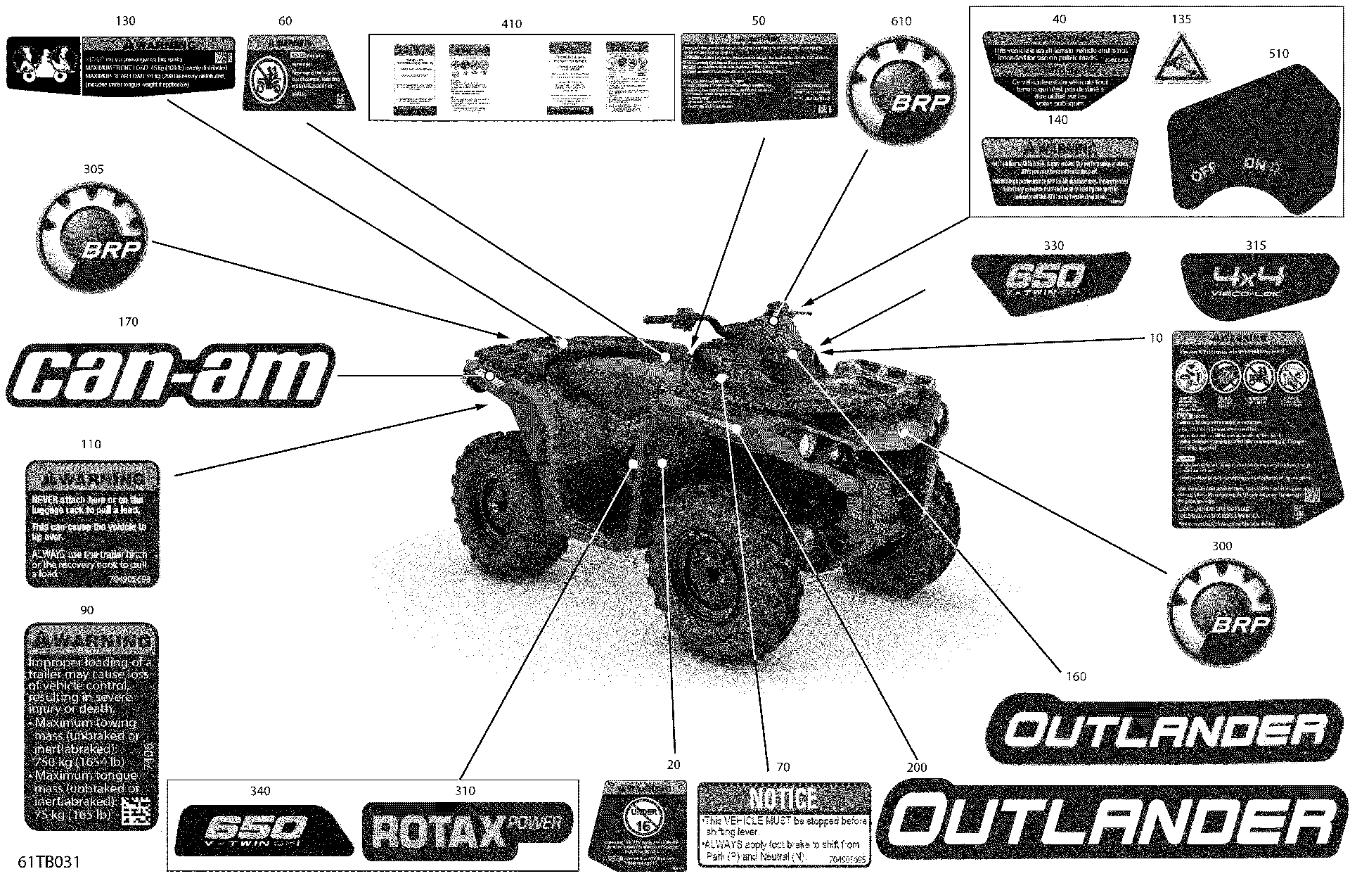 An Image of a Genuine Can-Am Parts Schematic Diagram showing the schematic - BODY - DECALS