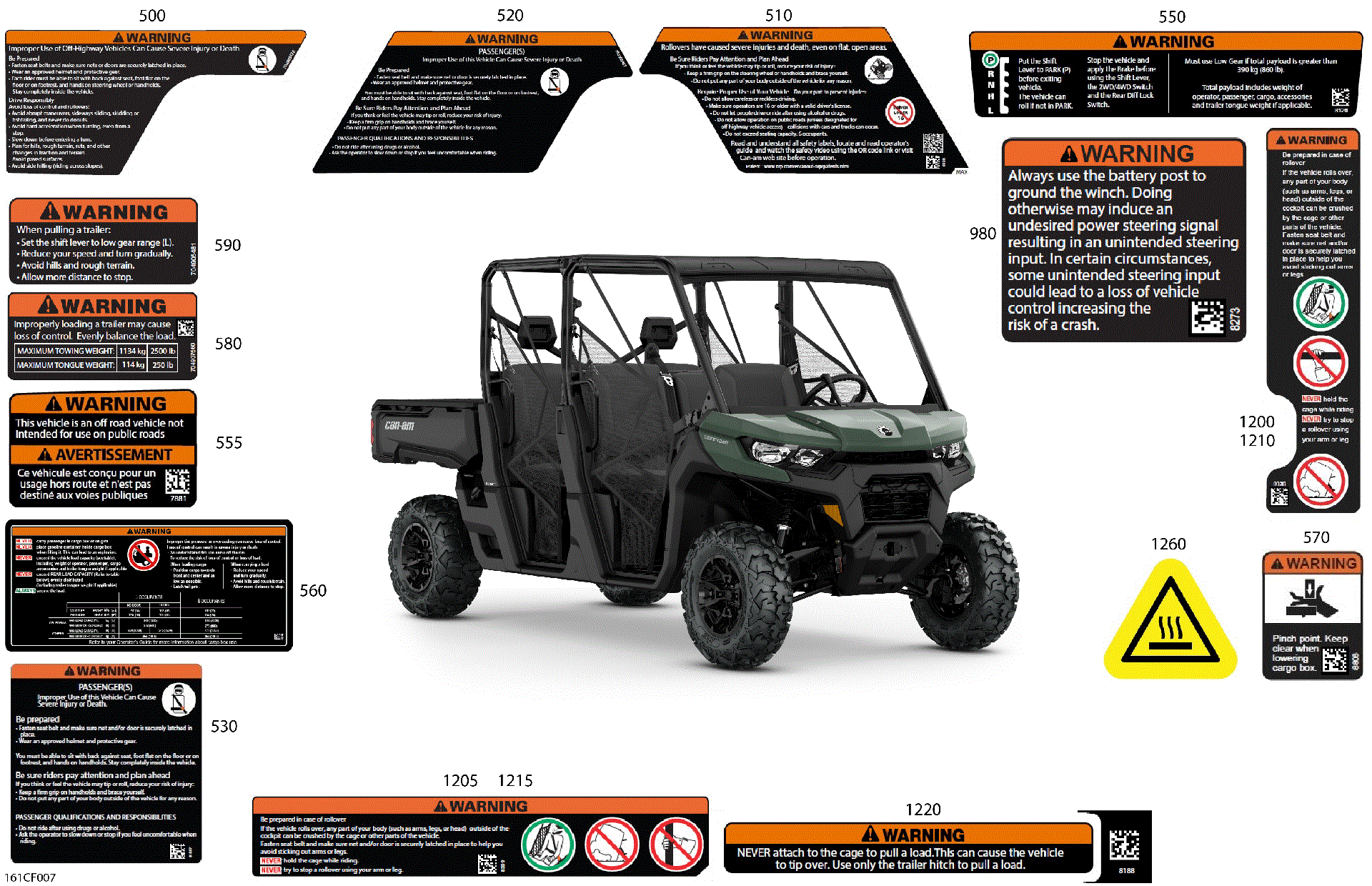 An Image of a Genuine Can-Am Parts Schematic Diagram showing the schematic - BODY - WARNING DECALS