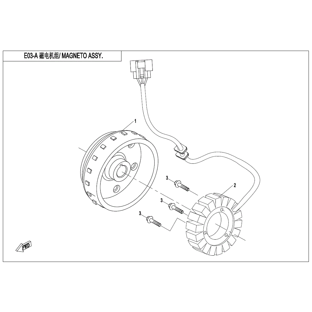An Image of a genuine CFMOTO Parts Schematic Diagram showing the group - MAGNETO STATOR ASSY - 2024 CFMOTO CFORCE 400 S