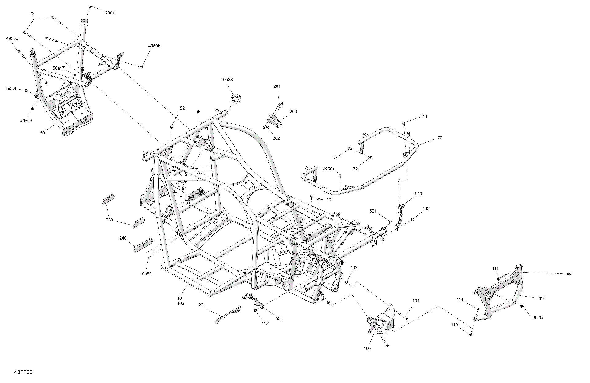 An Image of a Genuine Can-Am Parts Schematic Diagram showing the schematic - FRAME - SYSTEM