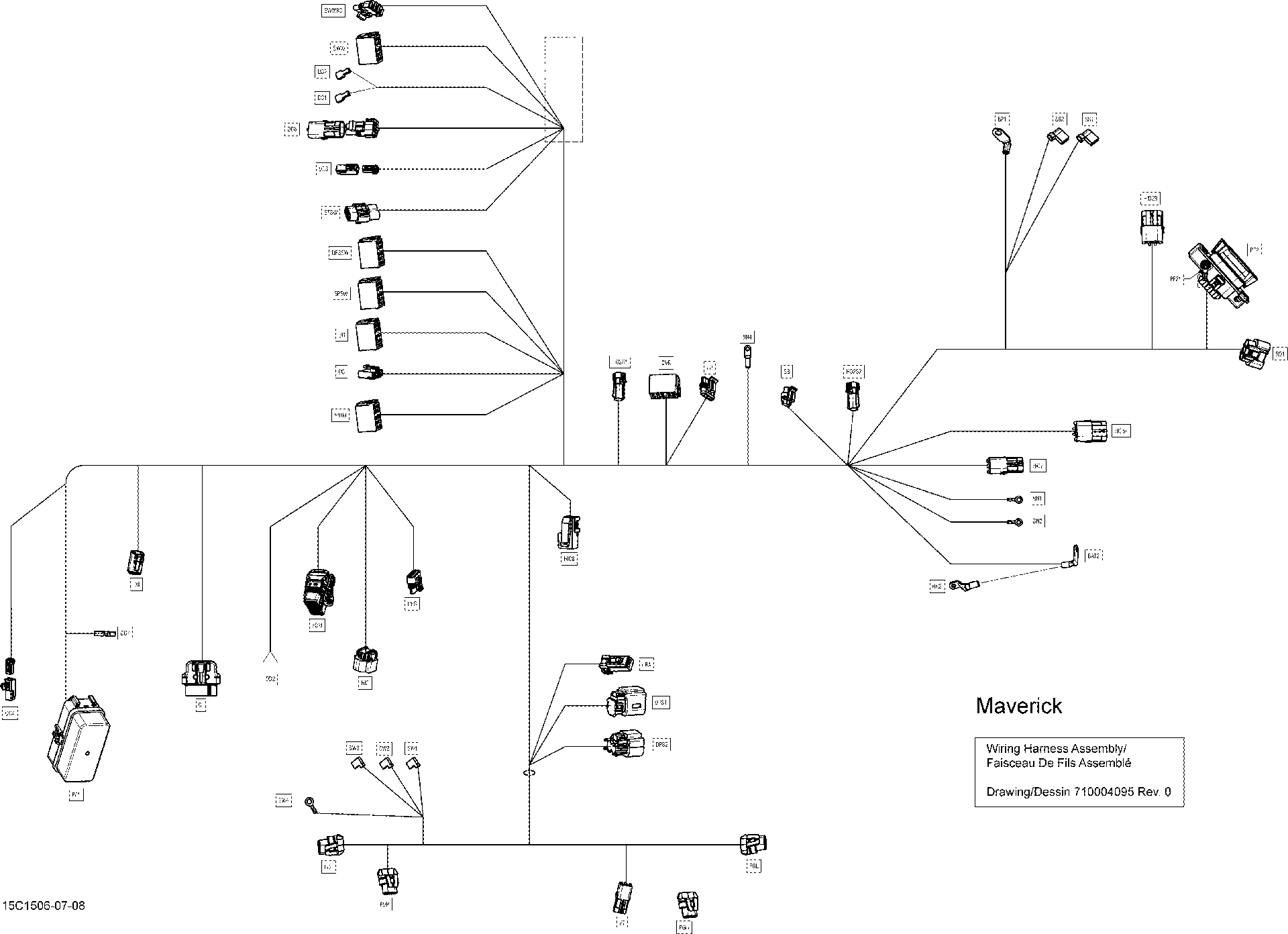 An Image of a Genuine Can-Am Parts Schematic Diagram showing the schematic - ELECTRICAL HARNESS MAIN_15C1508