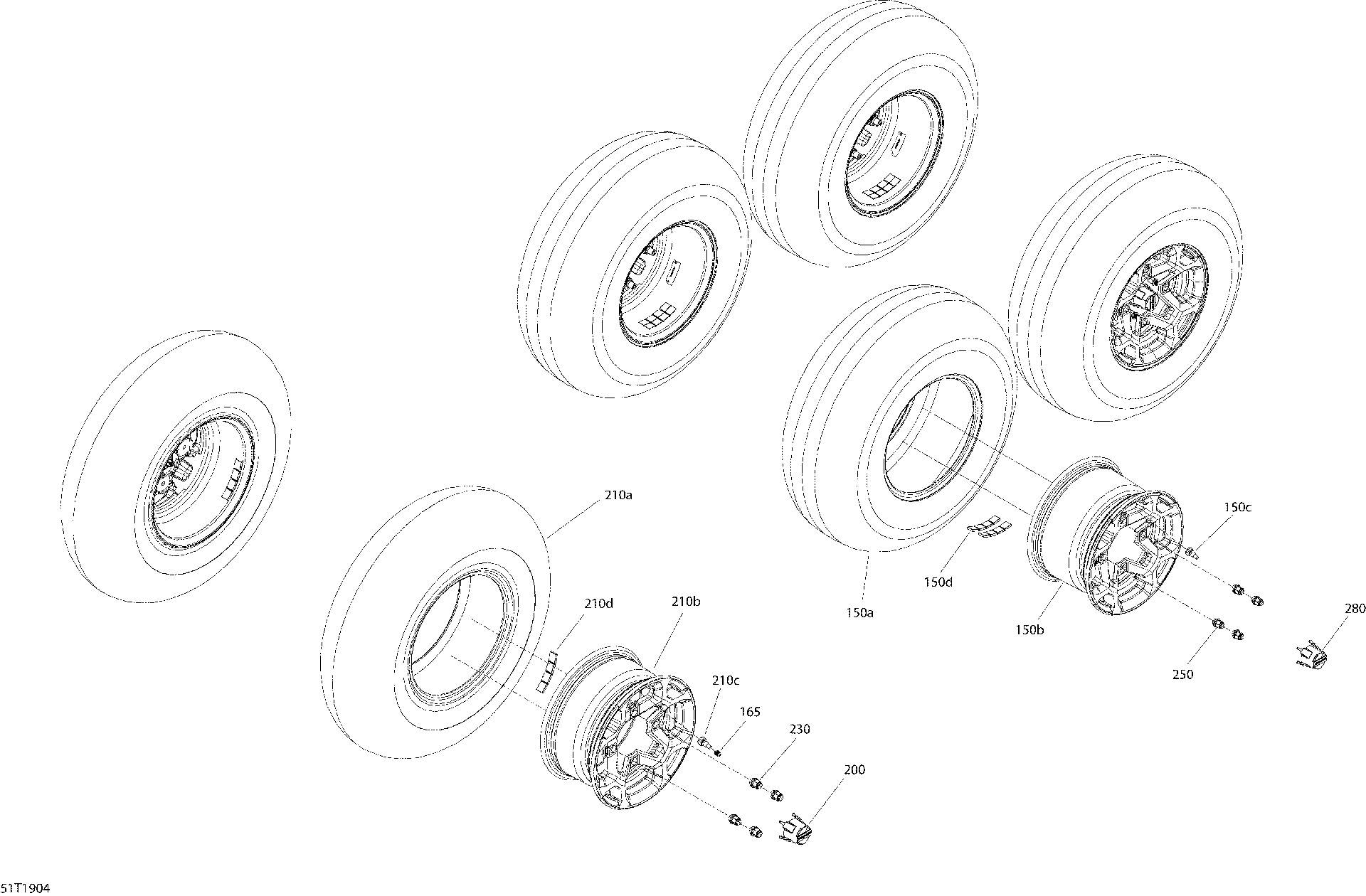 An Image of a Genuine Can-Am Parts Schematic Diagram showing the schematic - WHEELS 6X6 -  - DPS