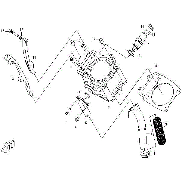 An Image of a genuine CFMOTO Parts Schematic Diagram showing the group - CYLINDER BODY - 2016 CFMOTO CFORCE 500 SWB