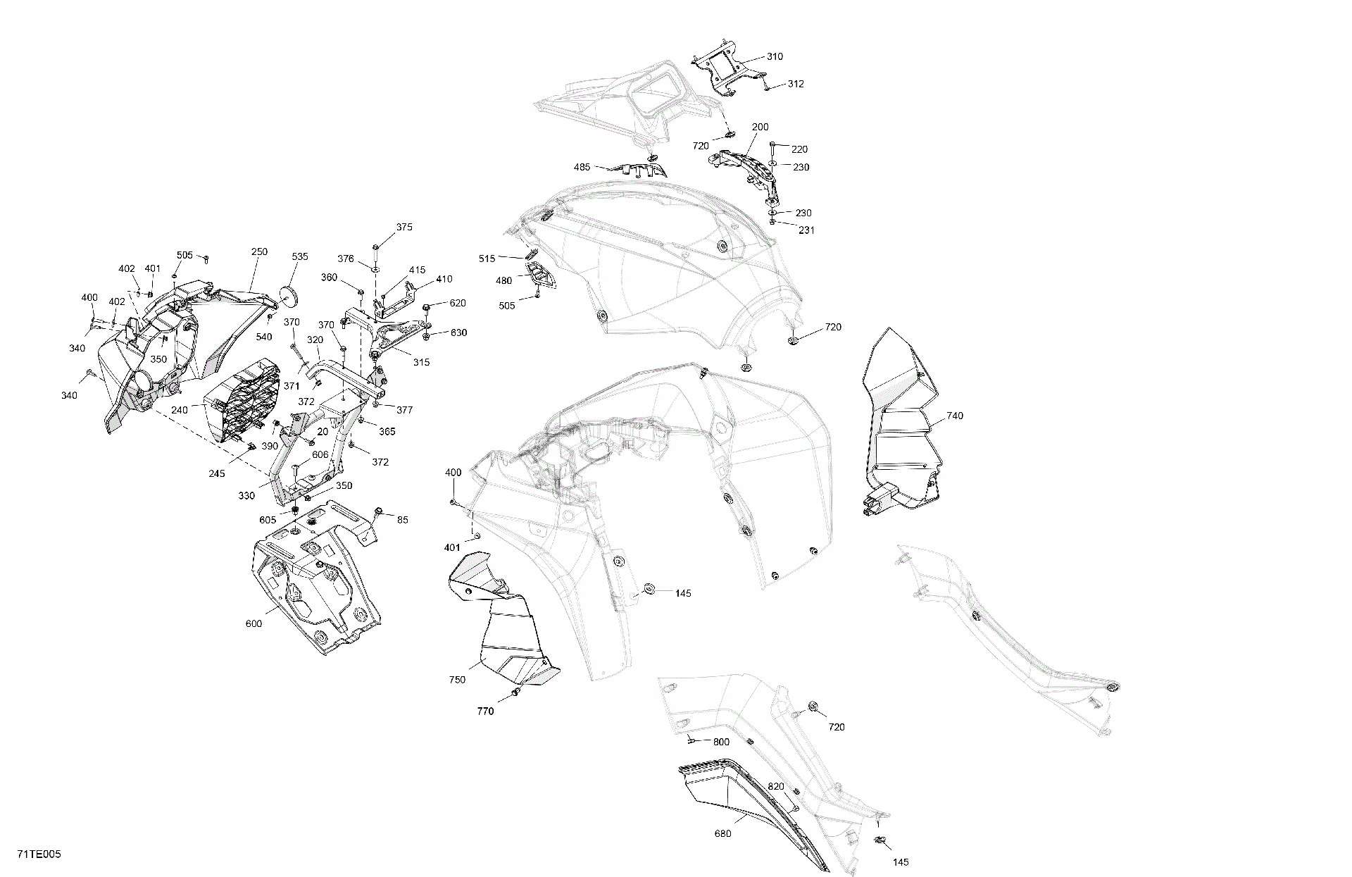 An Image of a Genuine Can-Am Parts Schematic Diagram showing the schematic - BODY - FRONT SECTION