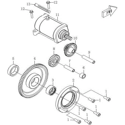 An Image of a Genuine CFMOTO Parts Schematic Diagram showing the schematic - STARTING MOTOR - 2015 CFMOTO ZFORCE 600