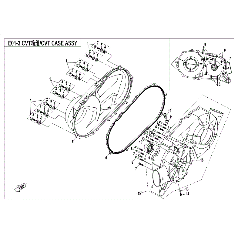 An Image of a Genuine CFMOTO Parts Schematic Diagram showing the schematic - CVT CASE ASSY - 2018 CFMOTO ZFORCE 1000