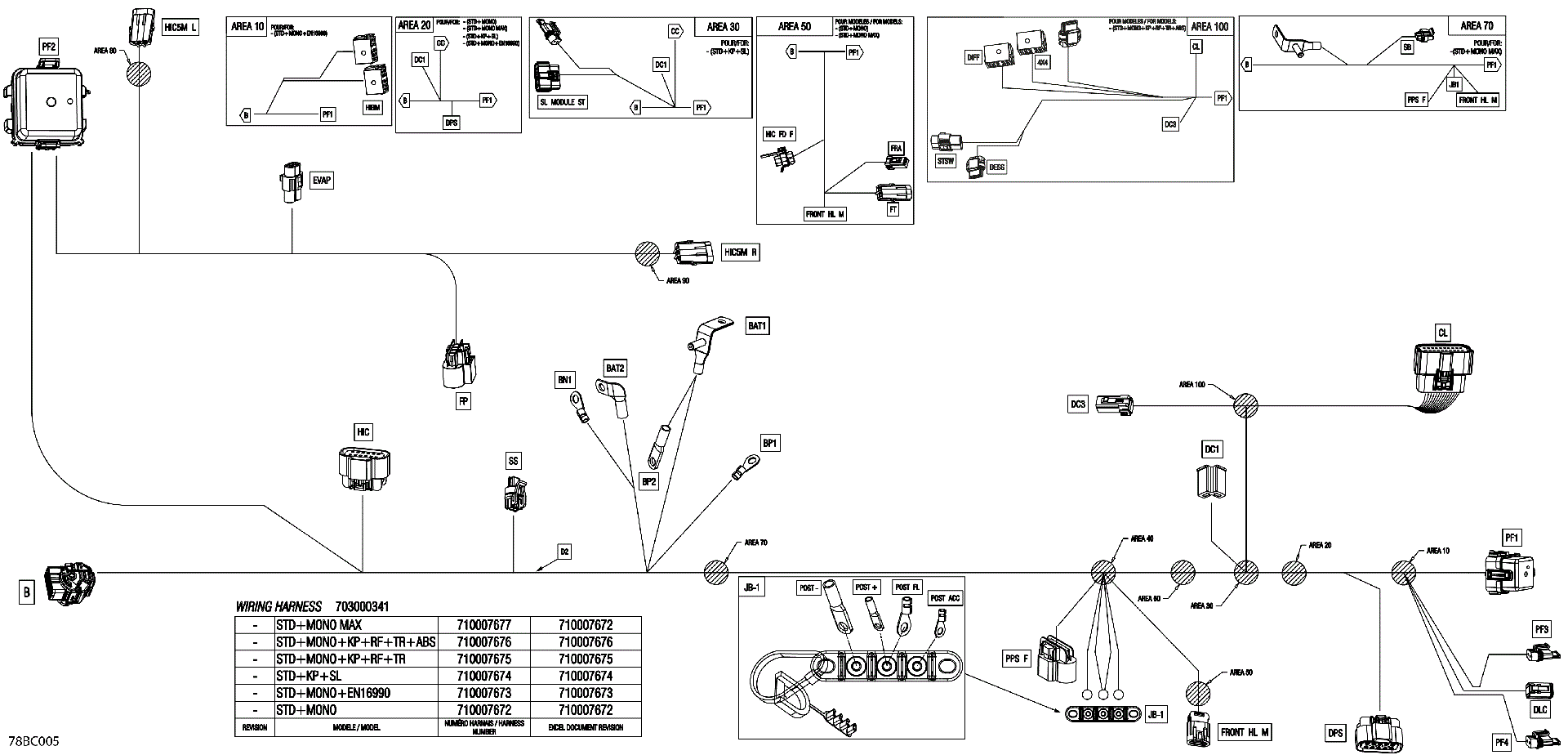 An Image of a Genuine Can-Am Parts Schematic Diagram showing the schematic - ELECTRIC - MAIN HARNESS - 710007672