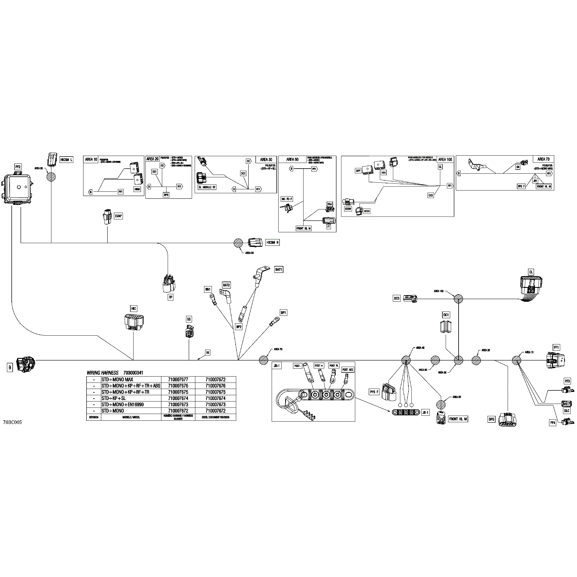An Image of a Genuine Can-Am Parts Schematic Diagram showing the schematic - ELECTRIC - MAIN HARNESS - 710007672