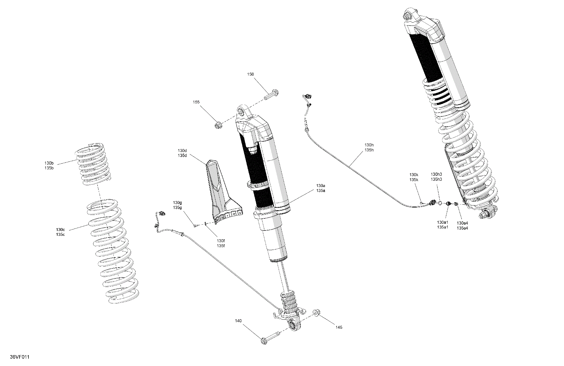 An Image of a Genuine Can-Am Parts Schematic Diagram showing the schematic - SUSPENSION - REAR SHOCKS