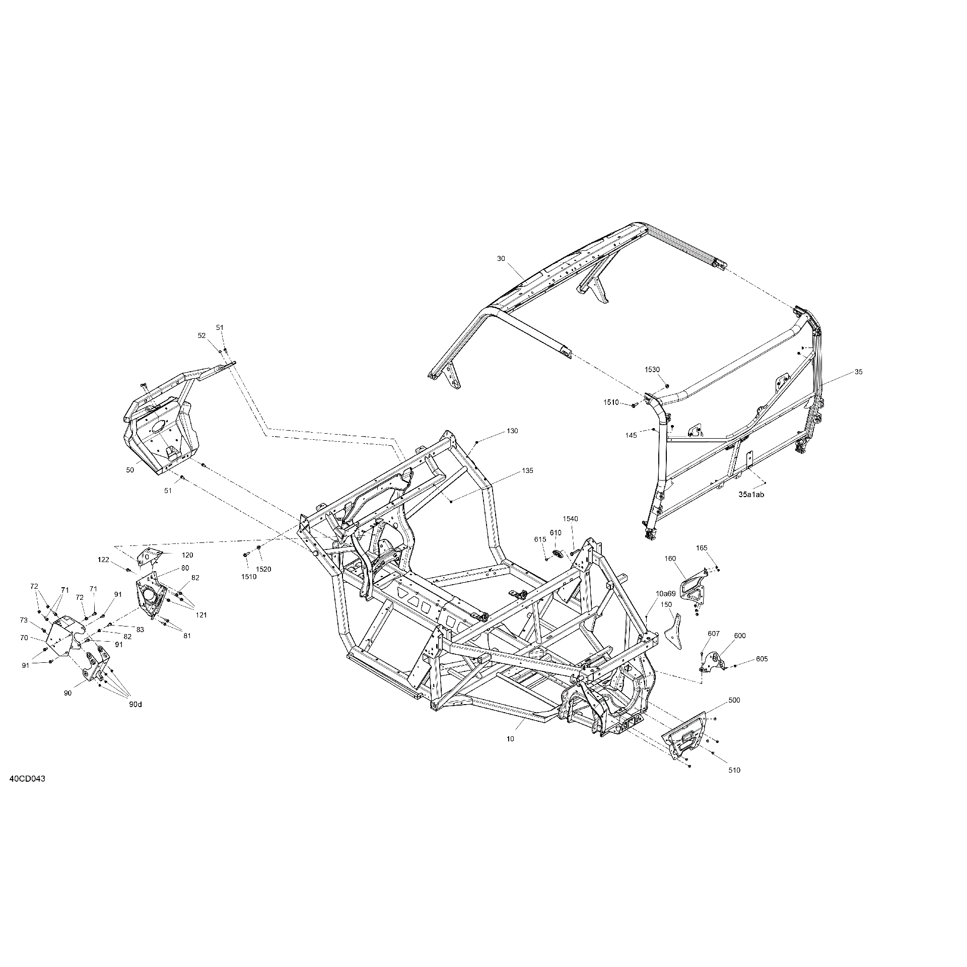 An Image of a Genuine Can-Am Parts Schematic Diagram showing the schematic - FRAME - SYSTEM