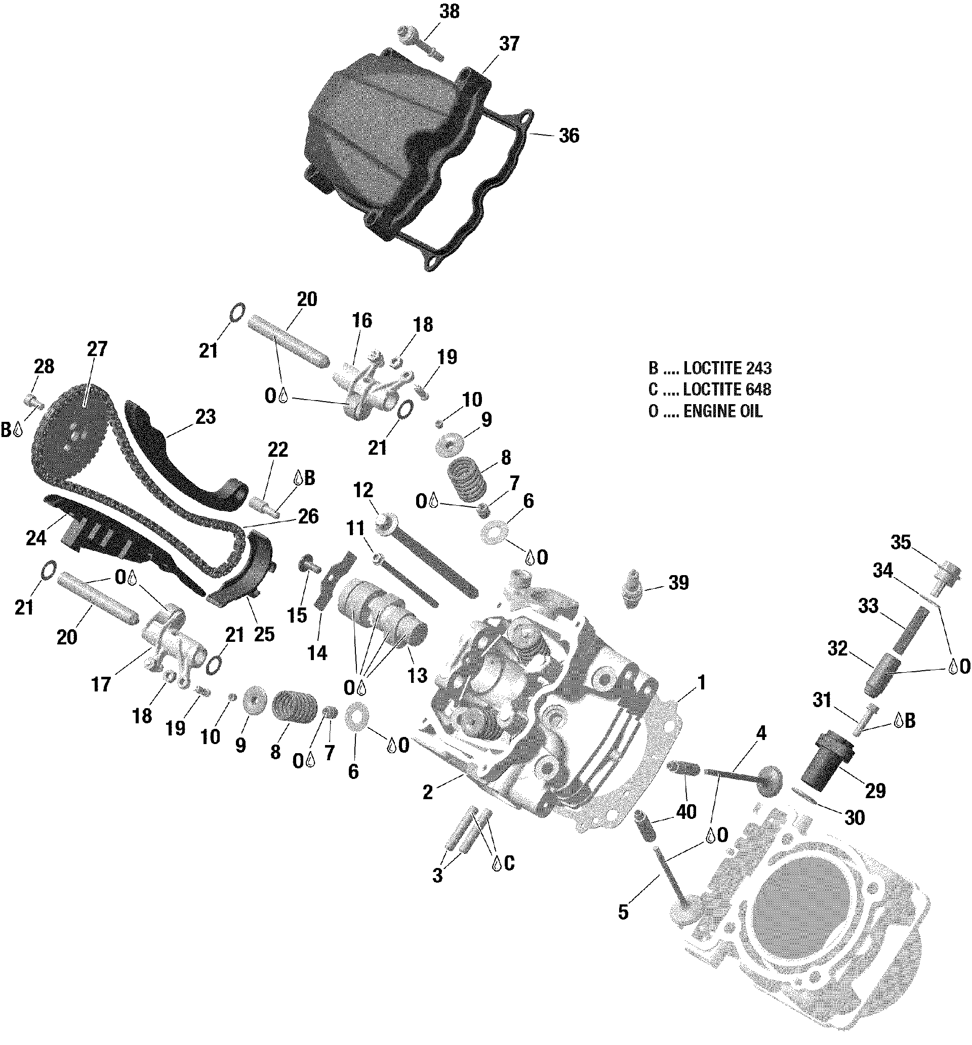 An Image of a Genuine Can-Am Parts Schematic Diagram showing the schematic - ROTAX - CYLINDER HEAD FRONT