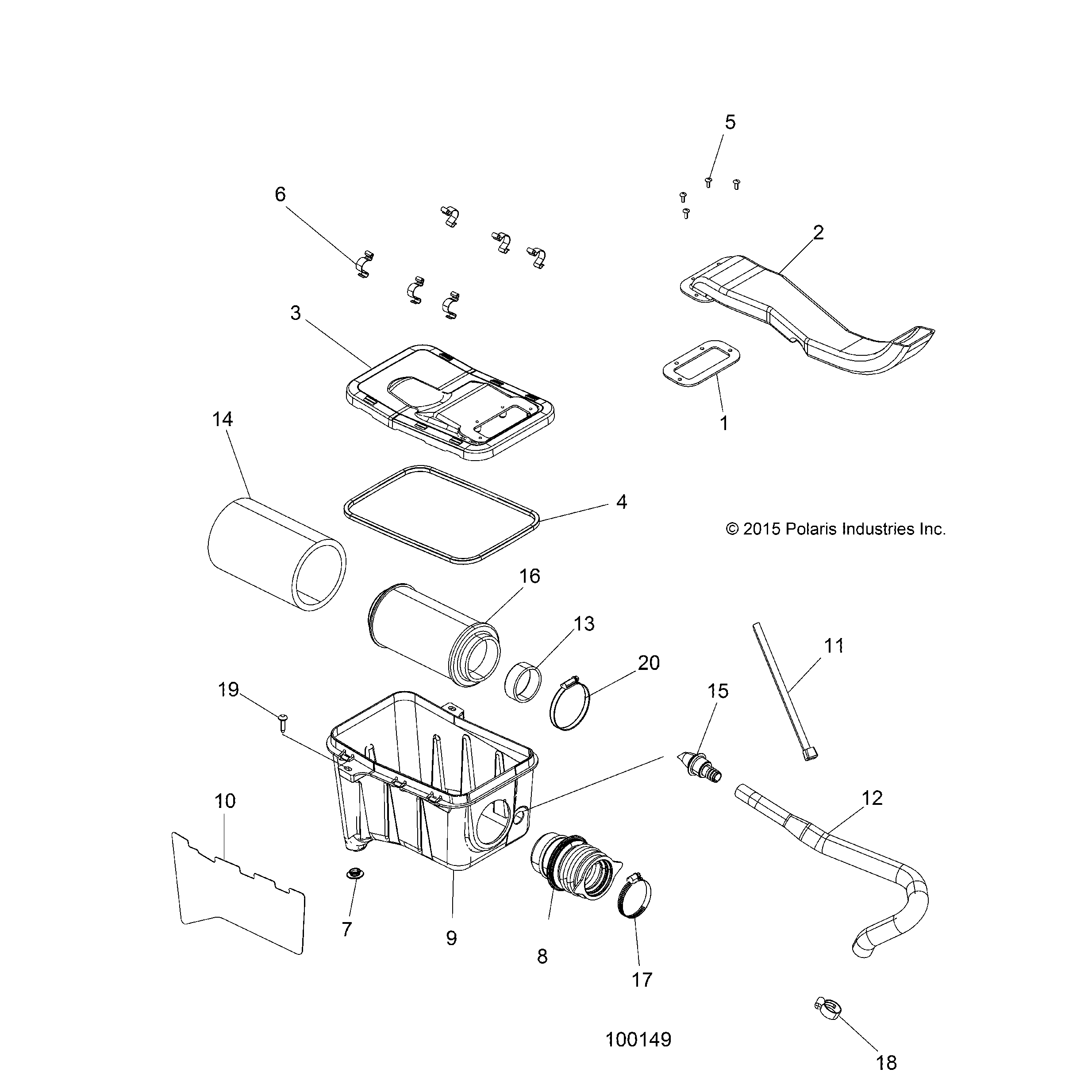 An Image of a Genuine Polaris Parts Schematic Diagram showing the schematic - ENGINE: AIR INTAKE SYSTEM - 2016 POLARIS SPORTSMAN 570 EFI X2 EPS