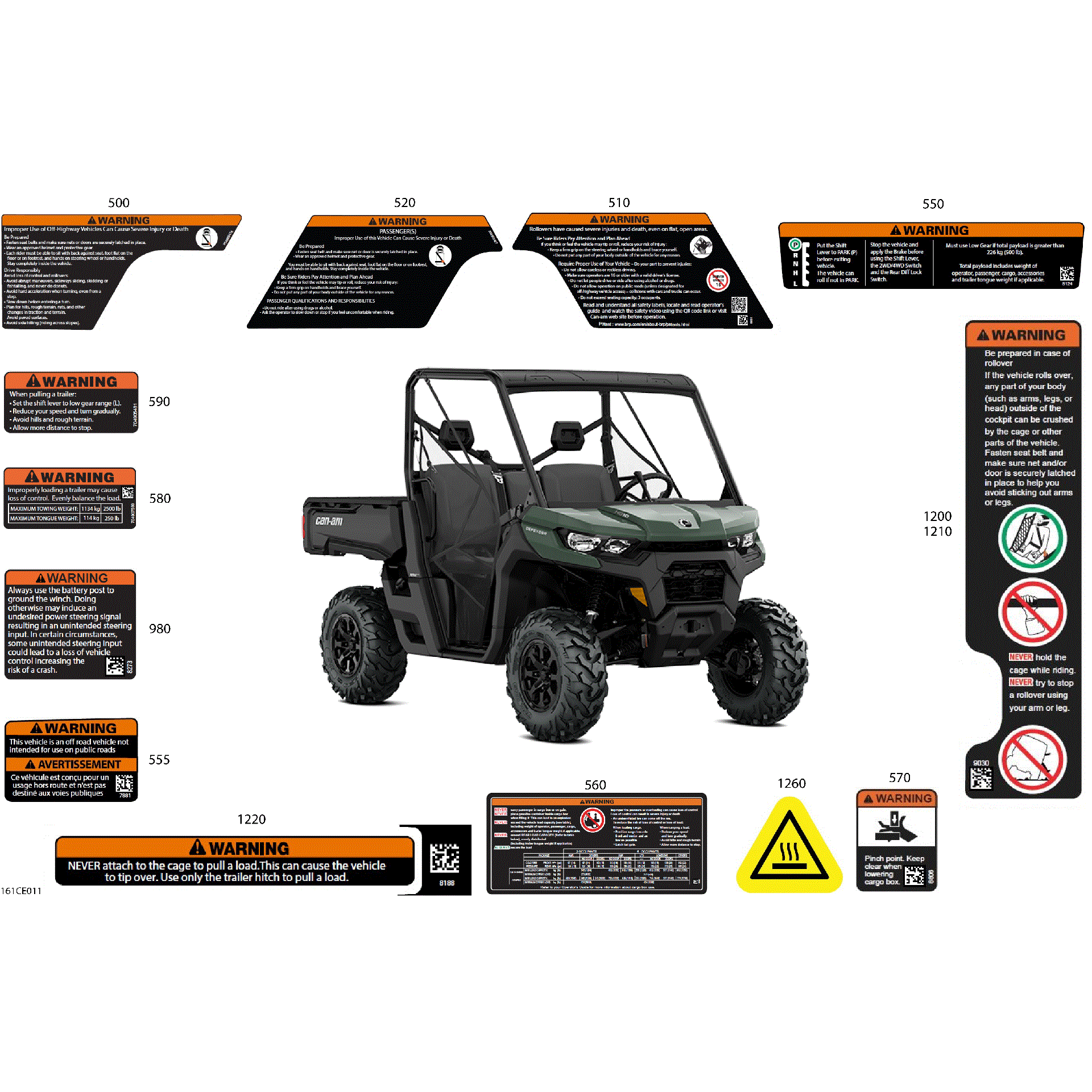 An Image of a Genuine Can-Am Parts Schematic Diagram showing the schematic - BODY - WARNING DECALS