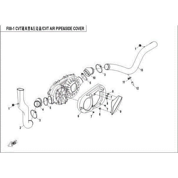 An Image of a genuine CFMOTO Parts Schematic Diagram showing the group - CVT AIR PIPE&SIDE COVER - 2016 CFMOTO CFORCE 500 HO