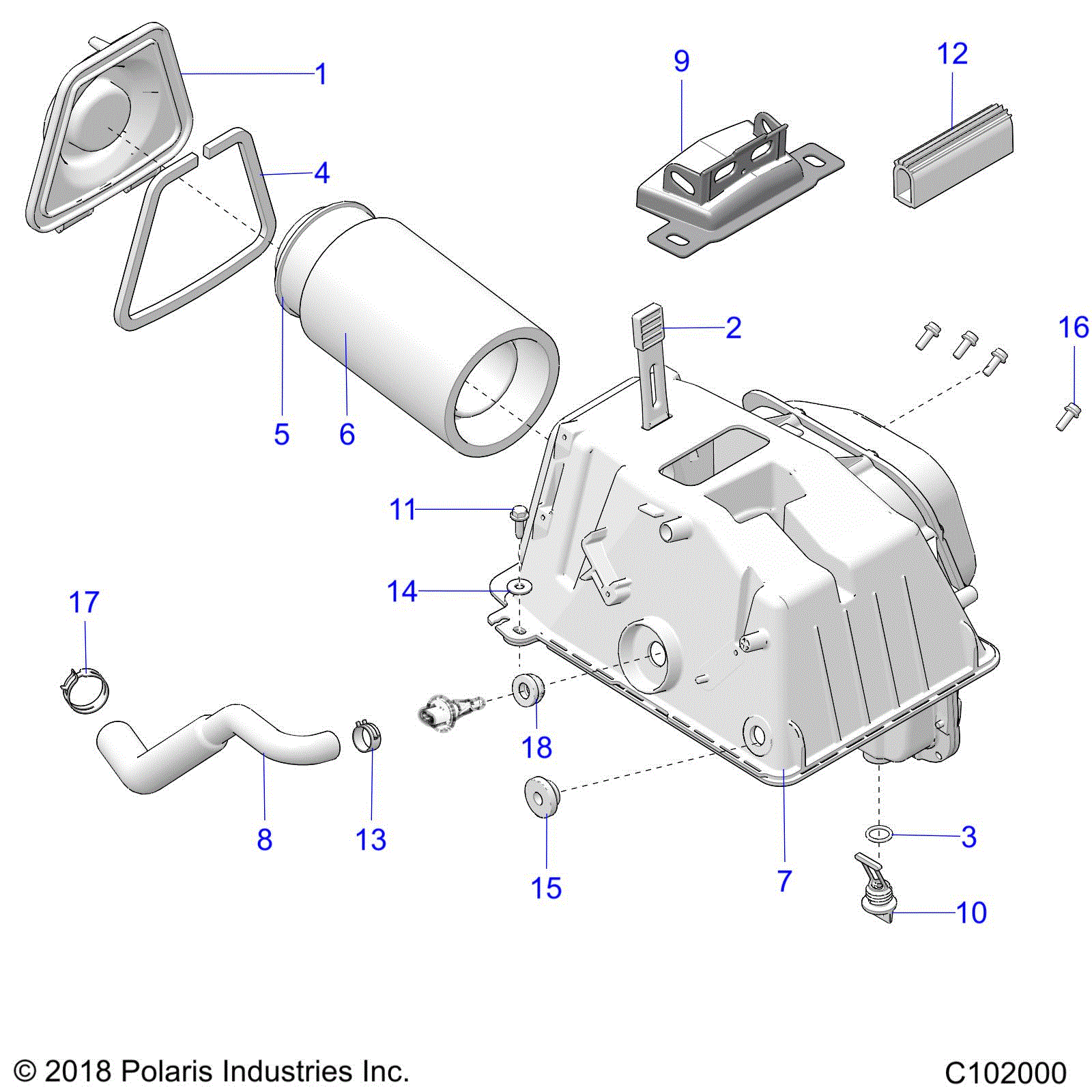 An Image of a Genuine Polaris Parts Schematic Diagram showing the schematic - ENGINE: AIR INTAKE - 2019 POLARIS SPORTSMAN 850 SP 48