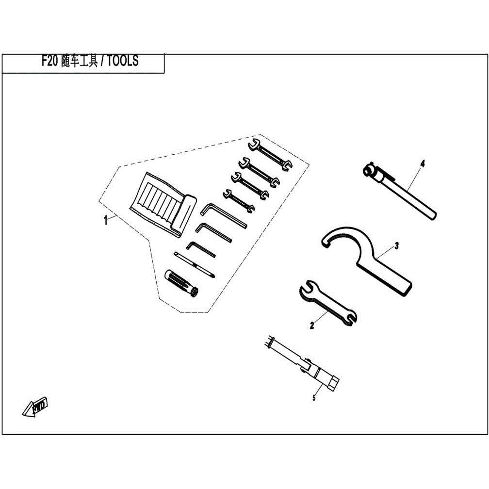 An Image of a genuine CFMOTO Parts Schematic Diagram showing the group - TOOLS - 2021 CFMOTO CFORCE 400