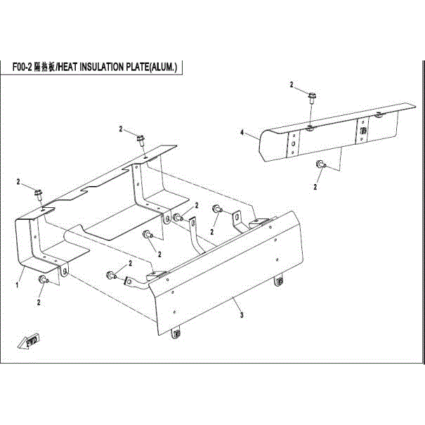 An Image of a genuine CFMOTO Parts Schematic Diagram showing the group - HEAT INSULATION PLATE (ALUM) - 2015 CFMOTO CFORCE 500 HO