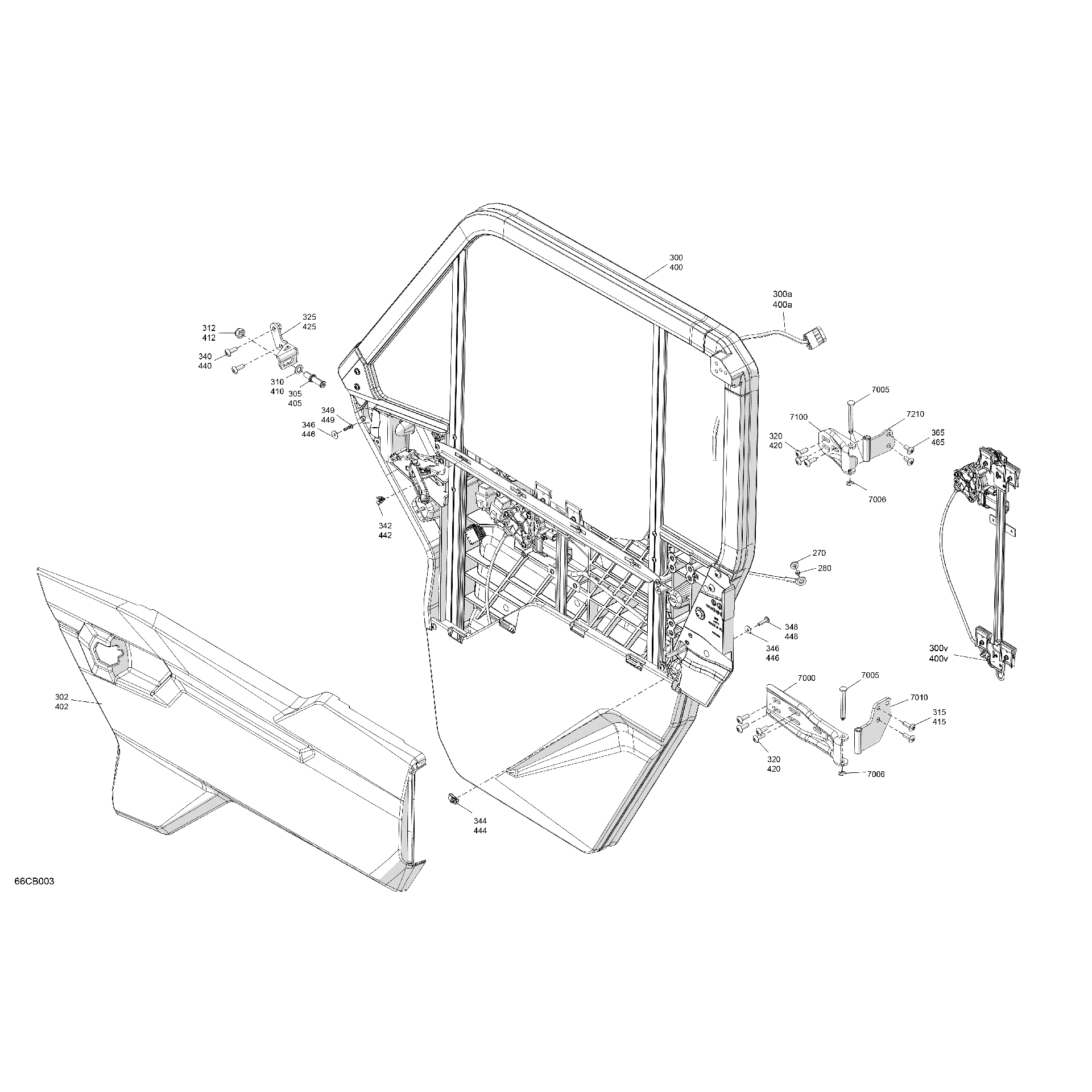 An Image of a Genuine Can-Am Parts Schematic Diagram showing the schematic - ENCLOSURE CAB - FRONT DOORS