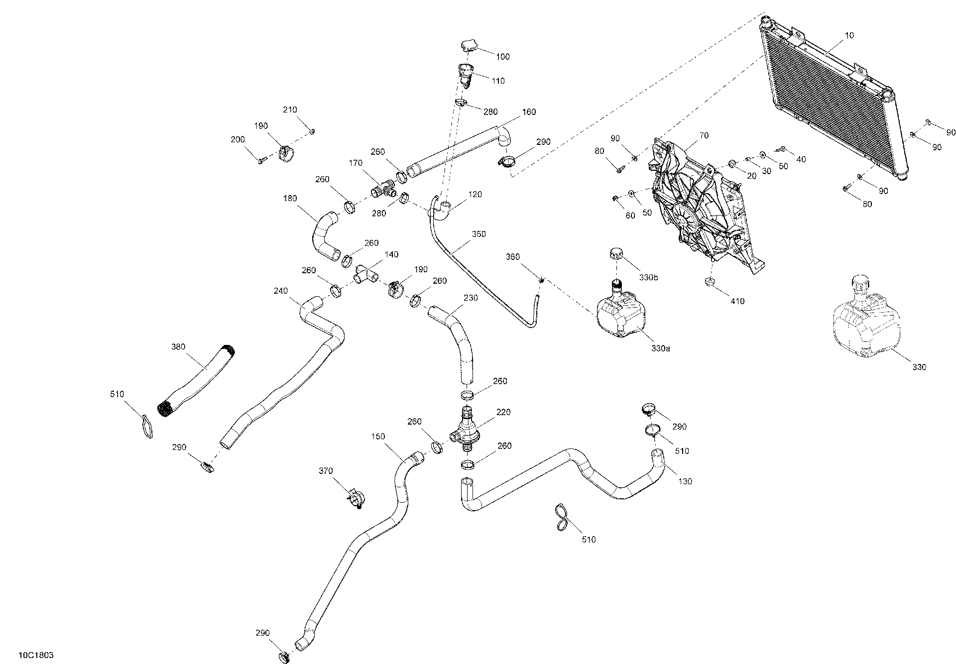An Image of a Genuine Can-Am Parts Schematic Diagram showing the schematic - COOLING MAVERICK