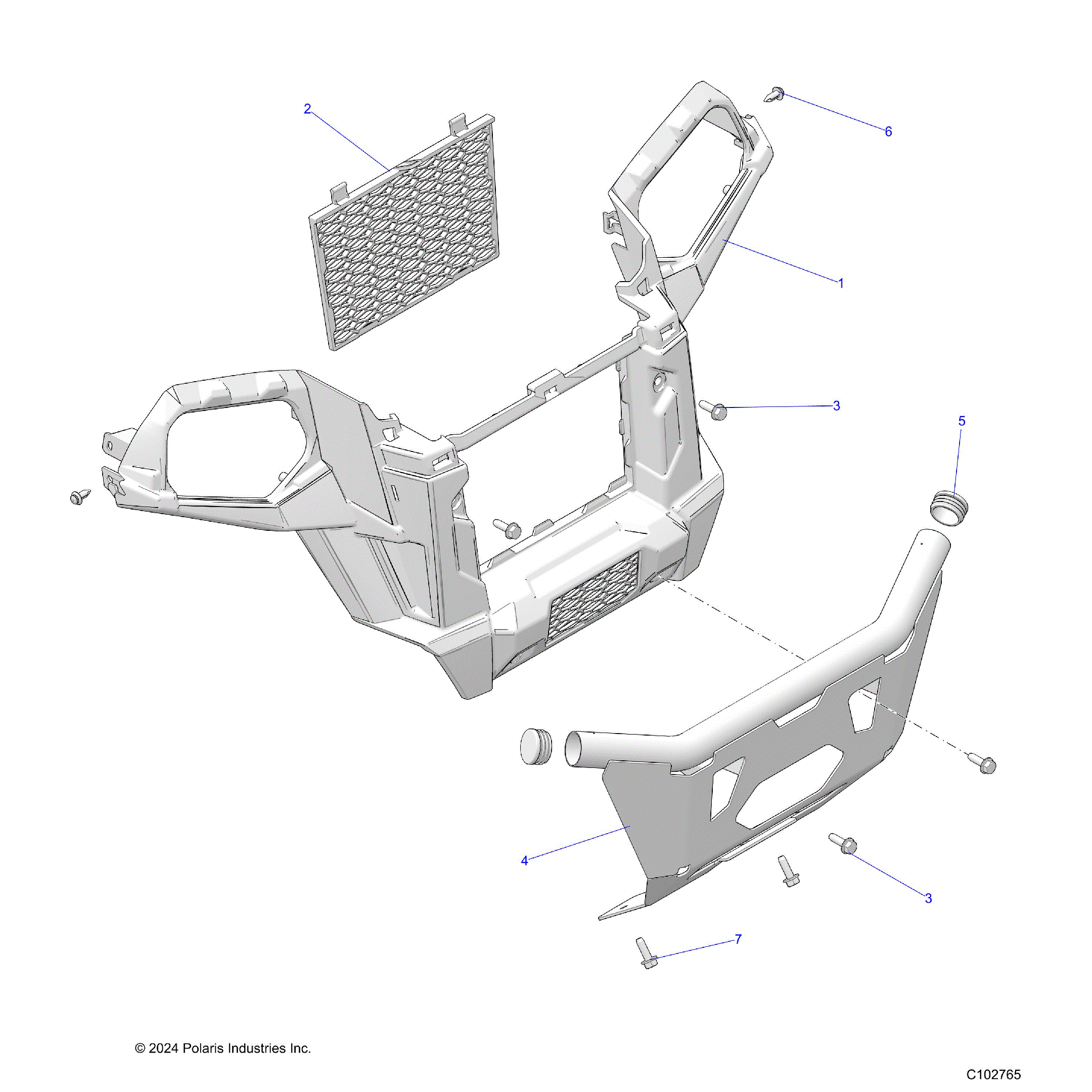 An Image of a Genuine Polaris Parts Schematic Diagram showing the schematic - BODY: FRONT BUMPER - 2026 POLARIS SCRAMBLER XP 1000 S 49S
